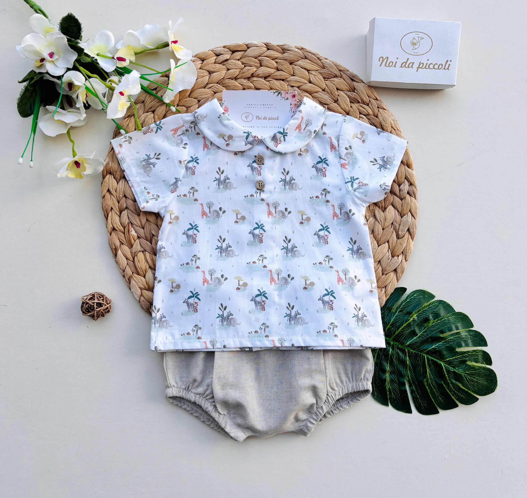 COMPLETO 2 PZ IN COTONE SAVANA BIANCO BEIGE - Noi da piccoli