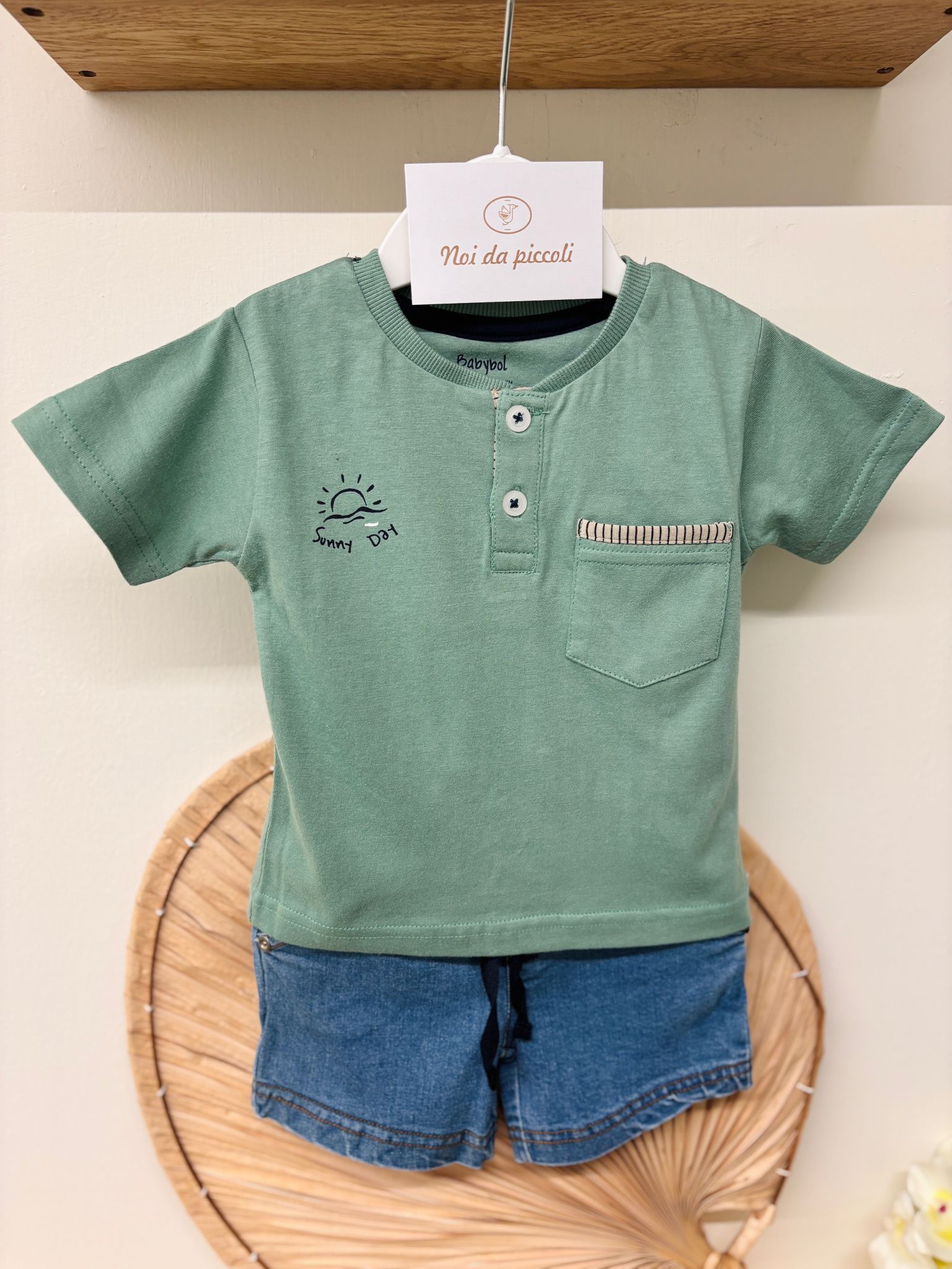 COMPLETO 2 PZ IN COTONE VERDE - Noi da piccoli