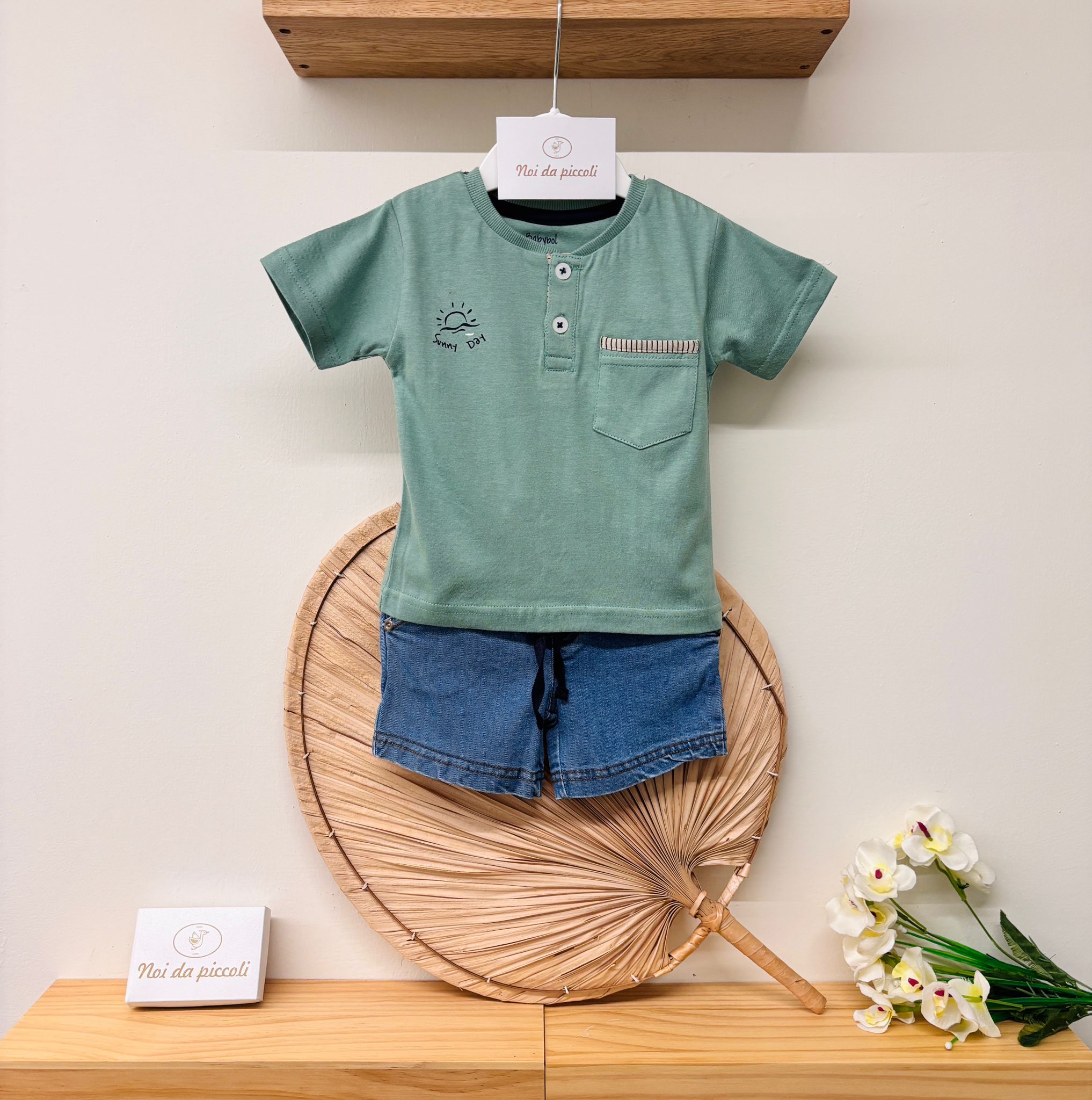 COMPLETO 2 PZ IN COTONE VERDE - Noi da piccoli
