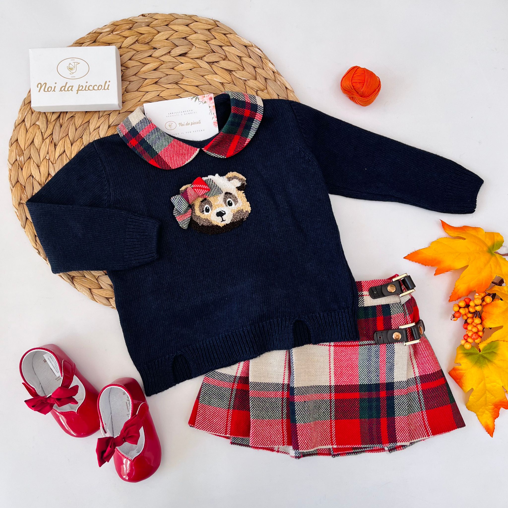 COMPLETO 2 PZ IN FILATO CALDO TARTAN ROSSO TARTAN - Noi da piccoli