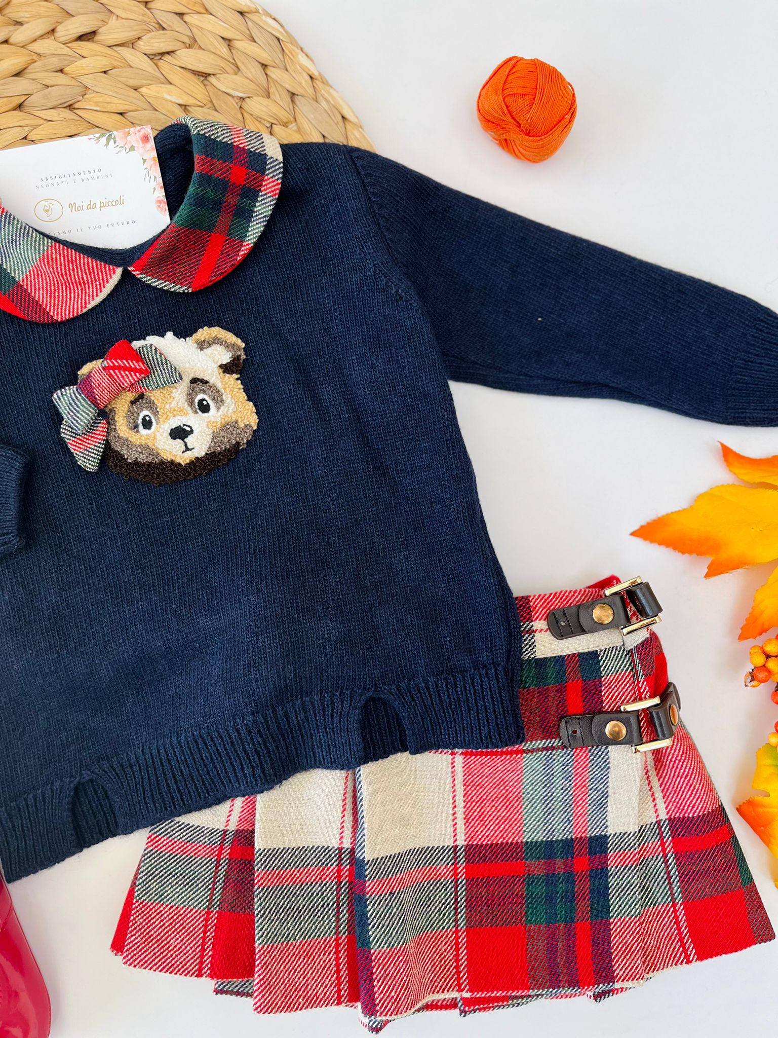 COMPLETO 2 PZ IN FILATO CALDO TARTAN ROSSO TARTAN - Noi da piccoli