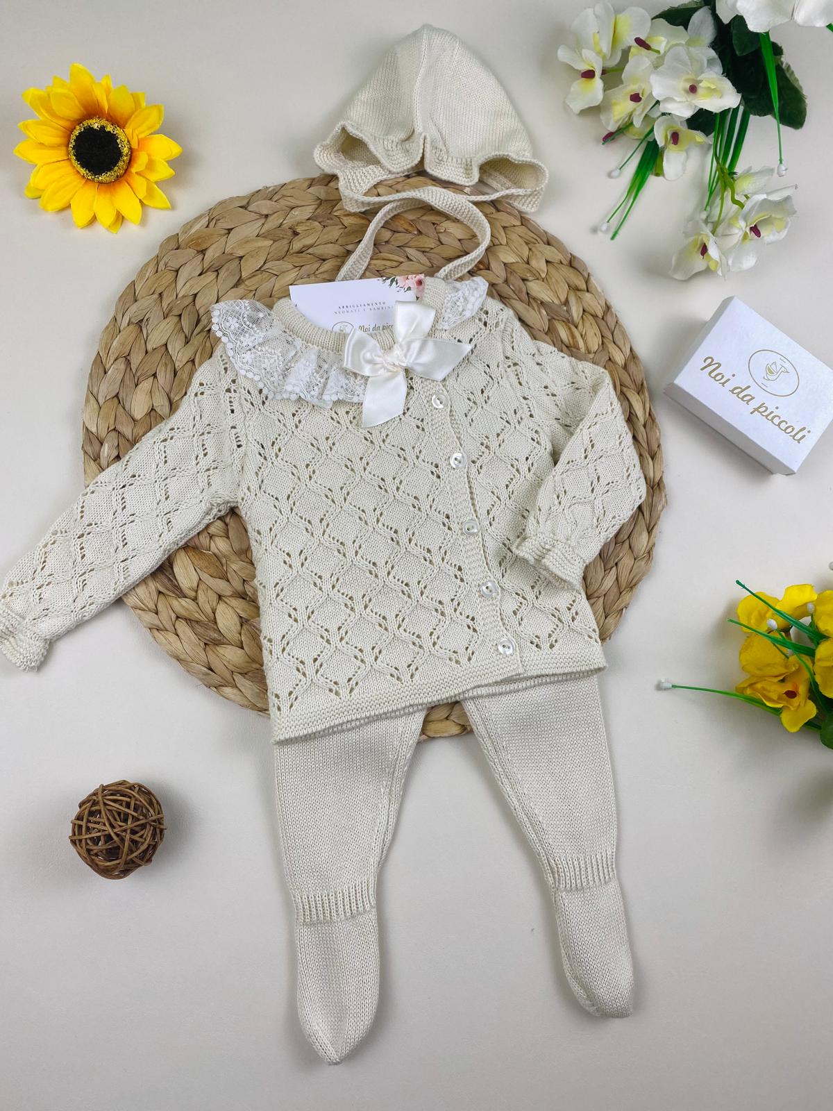 COMPLETO 2 PZ IN FILATO FRESCO CREMA - Noi da piccoli