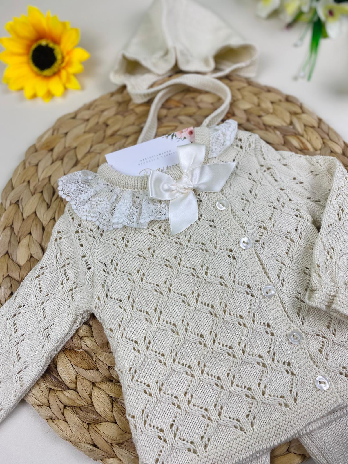 COMPLETO 2 PZ IN FILATO FRESCO CREMA - Noi da piccoli