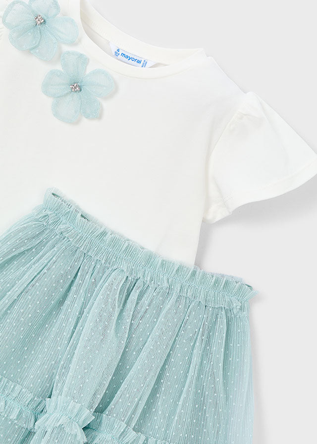 COMPLETO 2 PZ IN TULLE E FIORI VERDE - Noi da piccoli