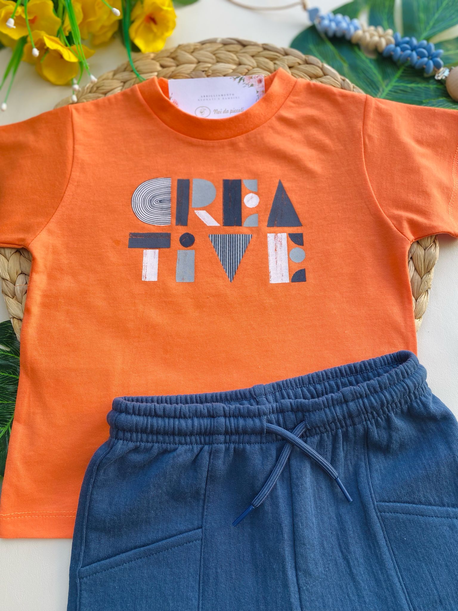 completo 2 pz magliettina corallo e pantaloncino blu - Noi da piccoli