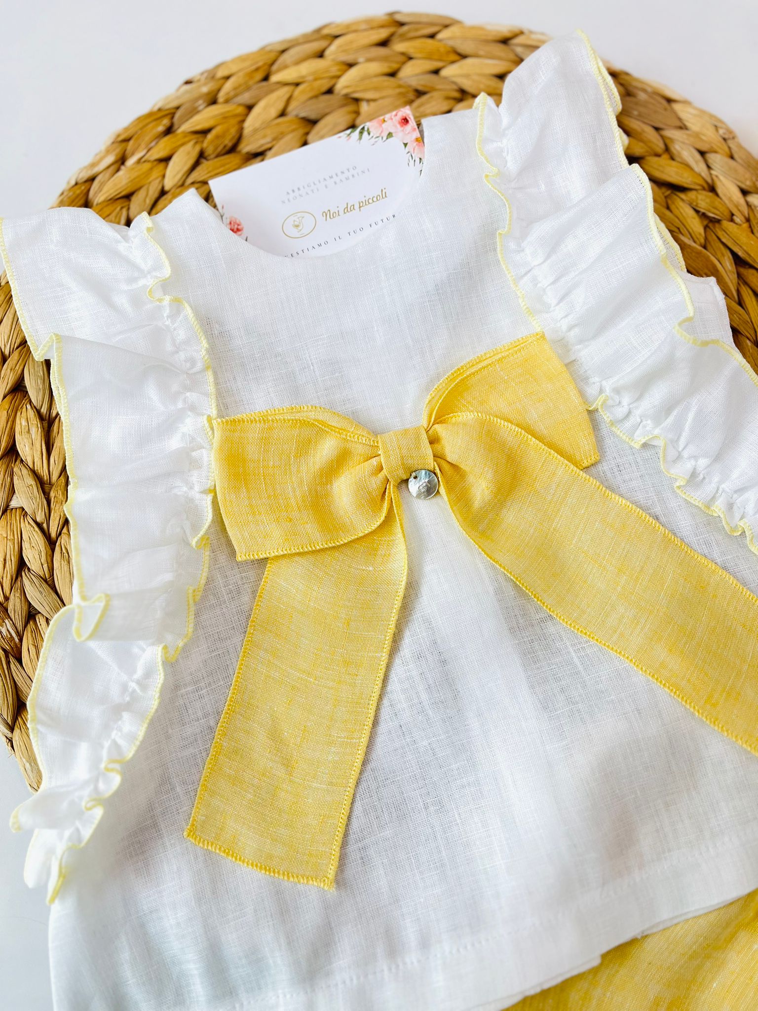 COMPLETO 2 PZ PROFUMO D'ESTATE 100% lino GIALLO - Noi da piccoli