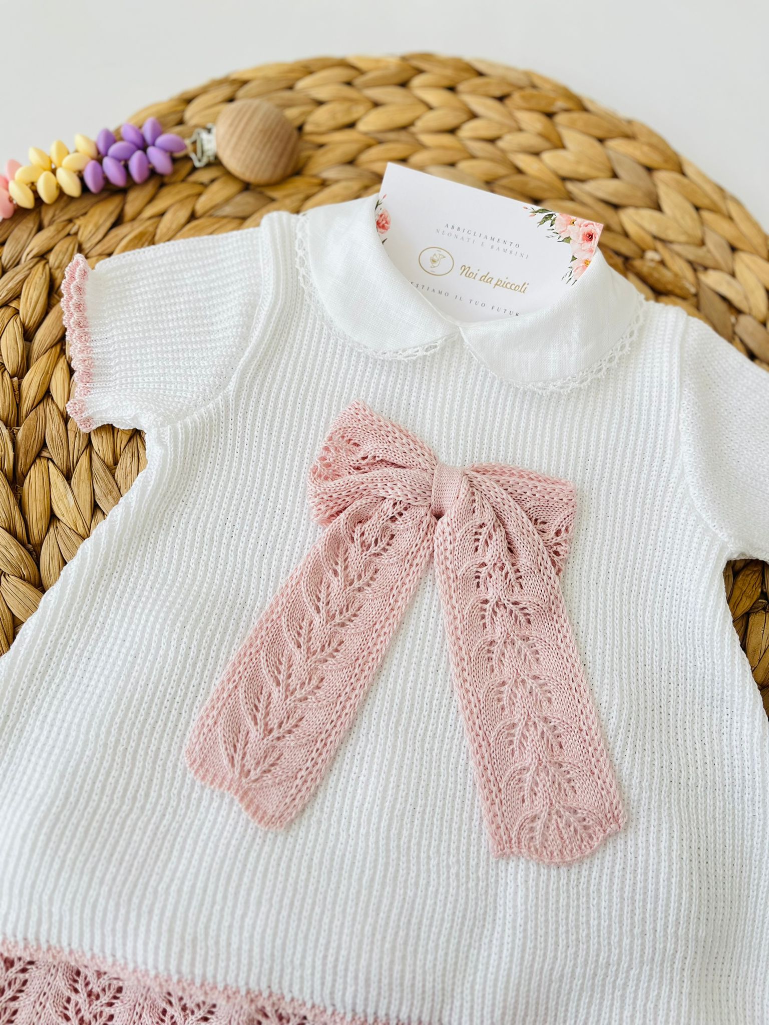 COMPLETO 2PZ 100% FILO DI COTONE BIANCO ROSA - Noi da piccoli