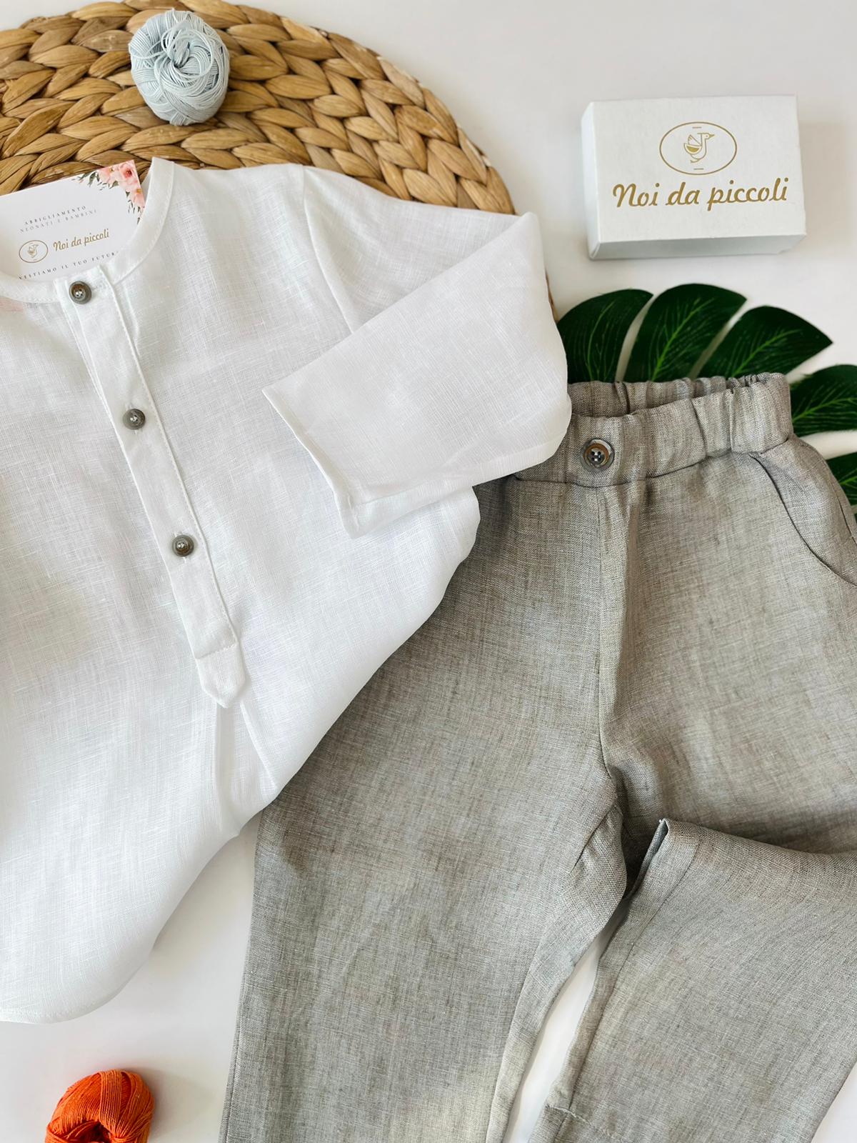 COMPLETO 2PZ 100% lino BIANCO - Noi da piccoli