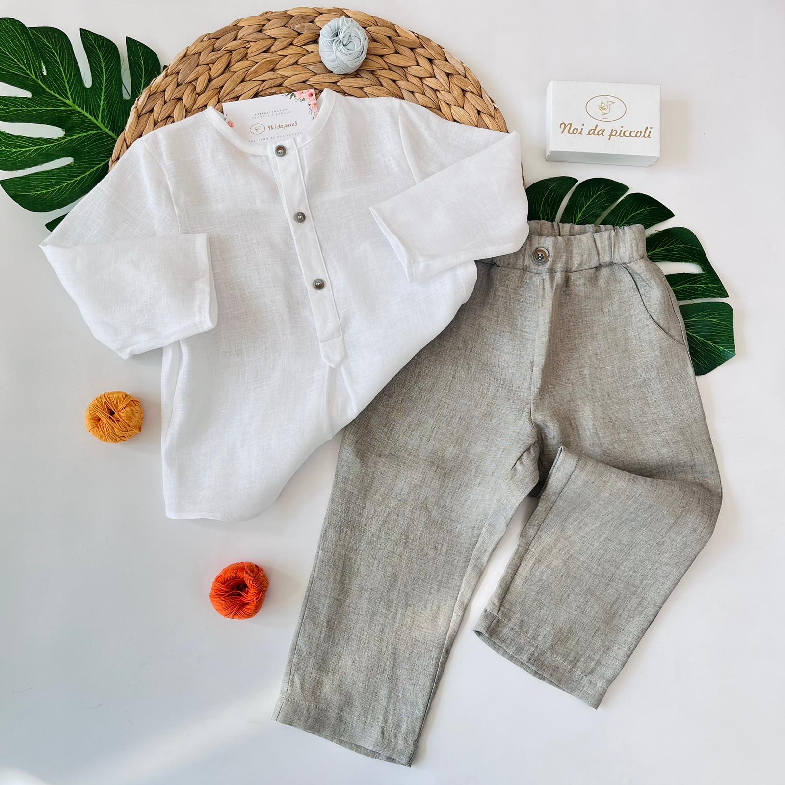 COMPLETO 2PZ 100% lino BIANCO - Noi da piccoli