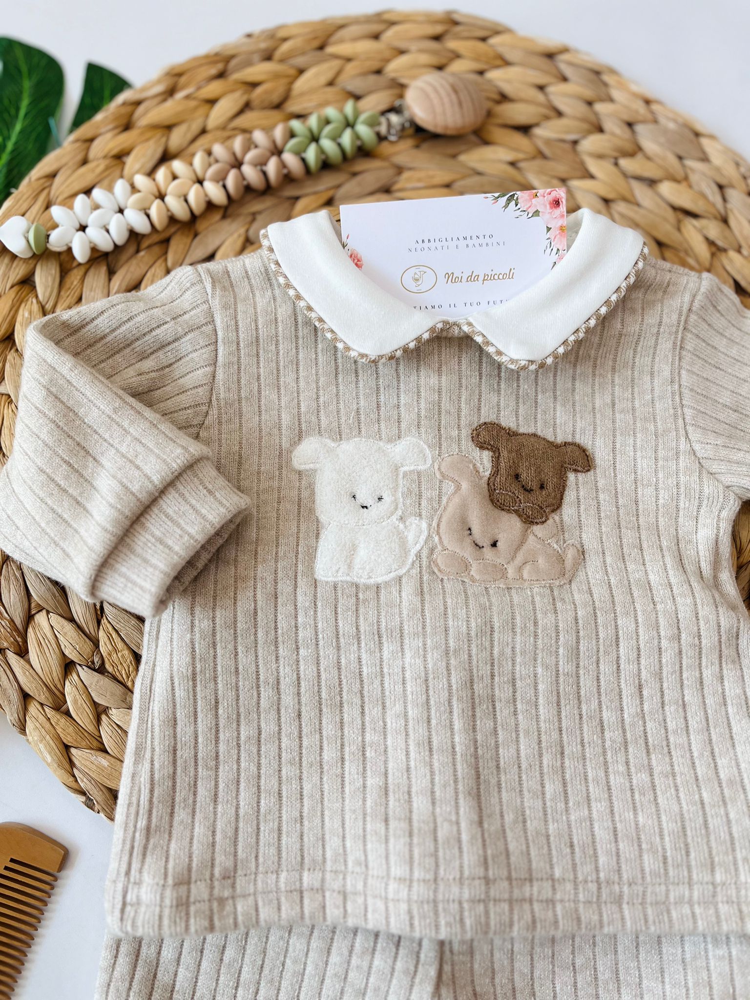 COMPLETO 2PZ A COSTINE CALDO COTONE ANALLERGICO BISCOTTO - Noi da piccoli