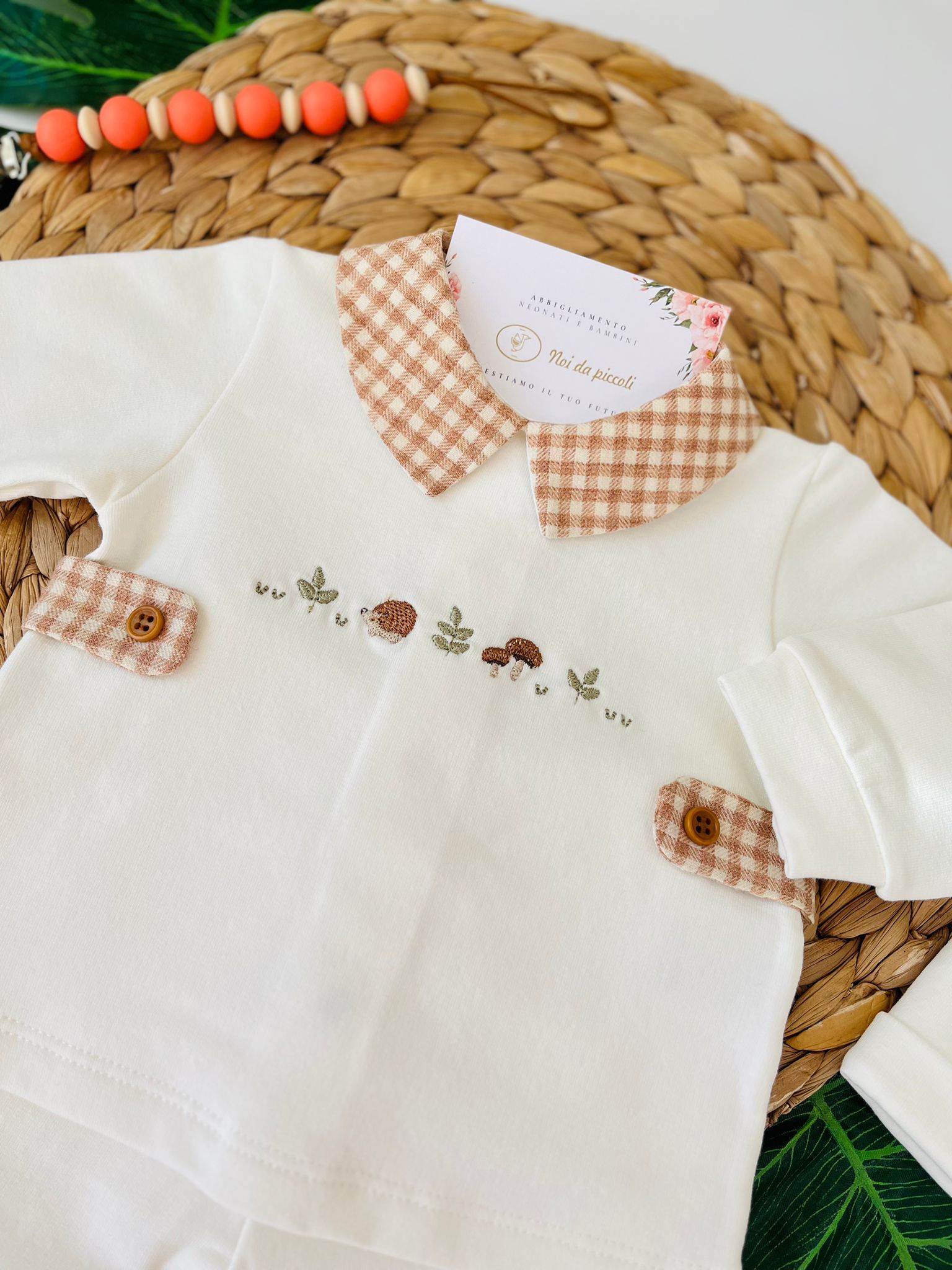 COMPLETO 2PZ CON ANIMALI DI BOSCO COTONE CALDO PANNA - Noi da piccoli