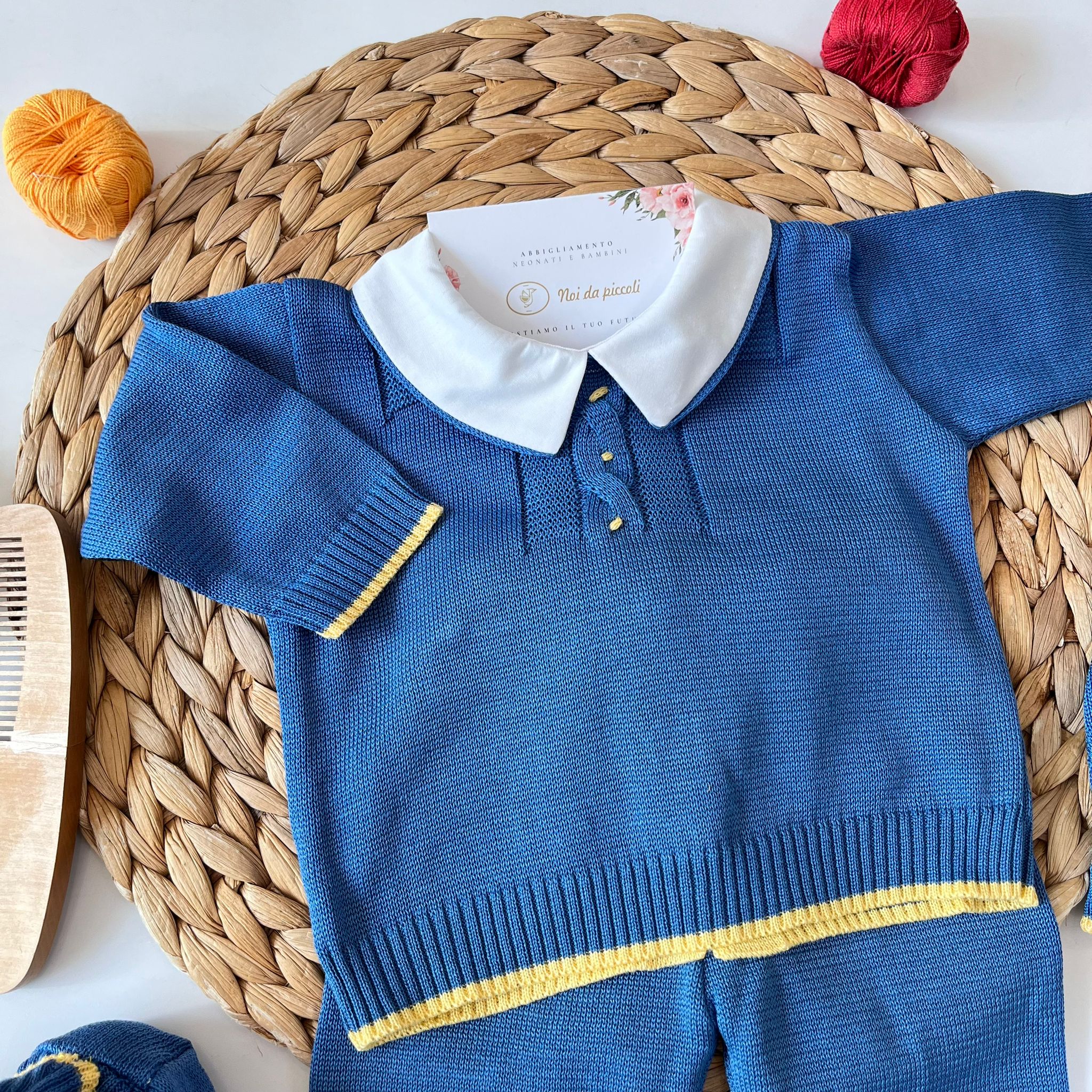 COMPLETO 2PZ CON BABBUCCE 100 % COTONE BLU - Noi da piccoli