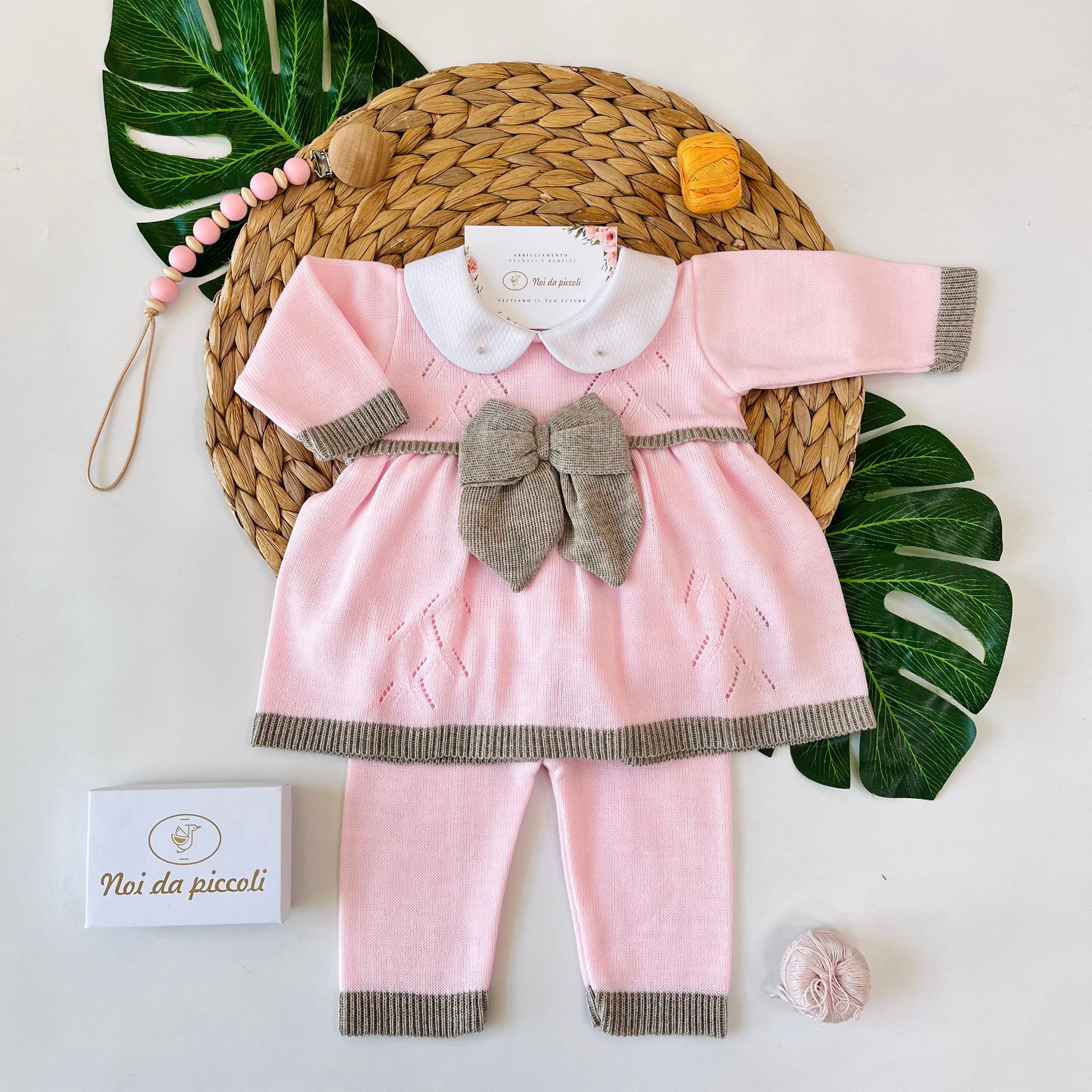 COMPLETO 2PZ CON FIOCCO ROSA TORTORA - Noi da piccoli