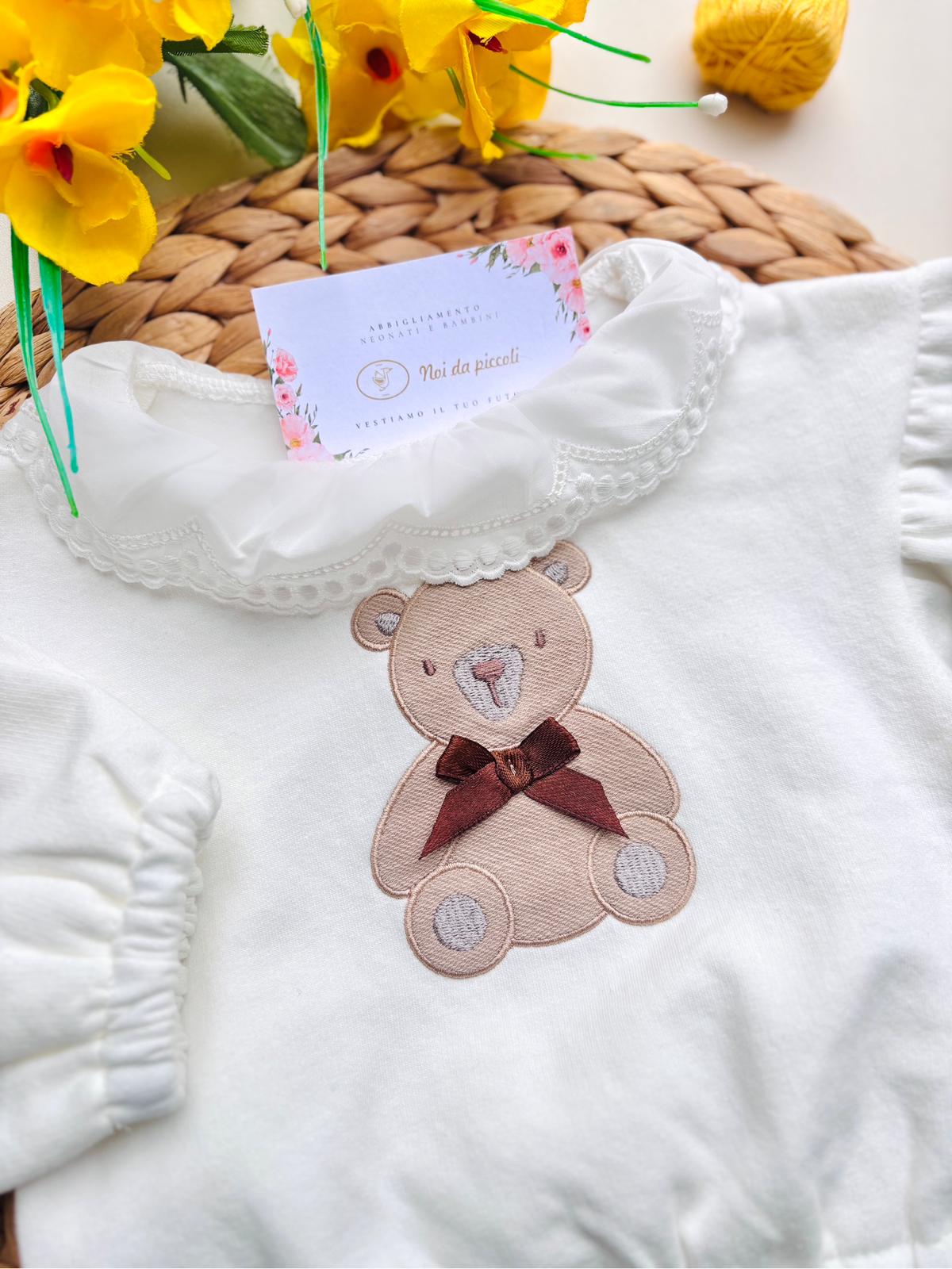 COMPLETO 2PZ CON ORSETTO IN FELPA BEIGE E PANNA - Noi da piccoli