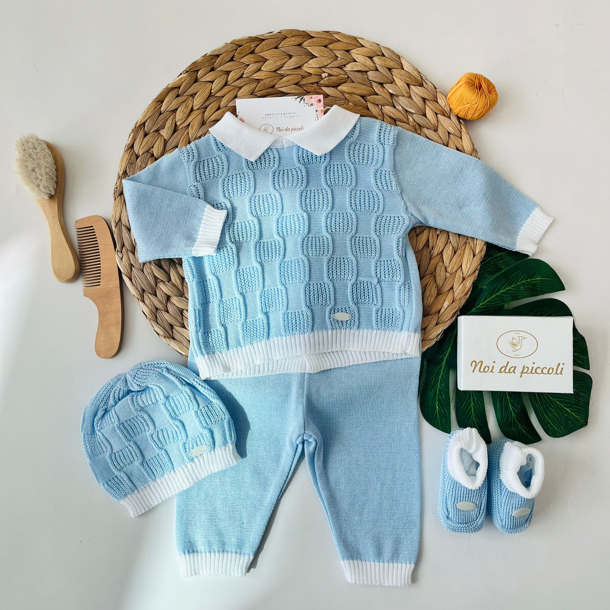 COMPLETO 2PZ CON PARURE 100% FILO DI COTONE AZZURRO - Noi da piccoli