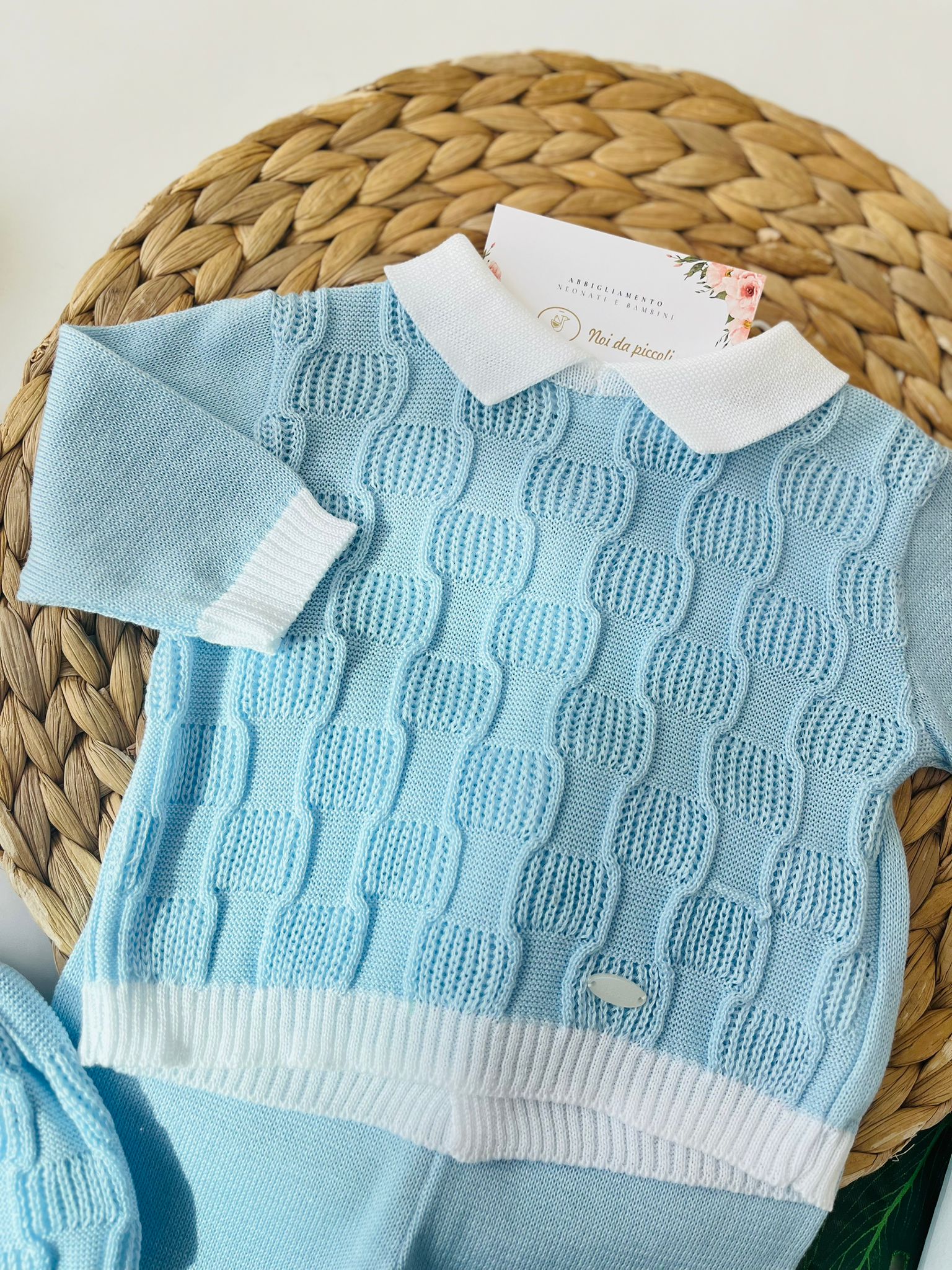 COMPLETO 2PZ CON PARURE 100% FILO DI COTONE AZZURRO - Noi da piccoli