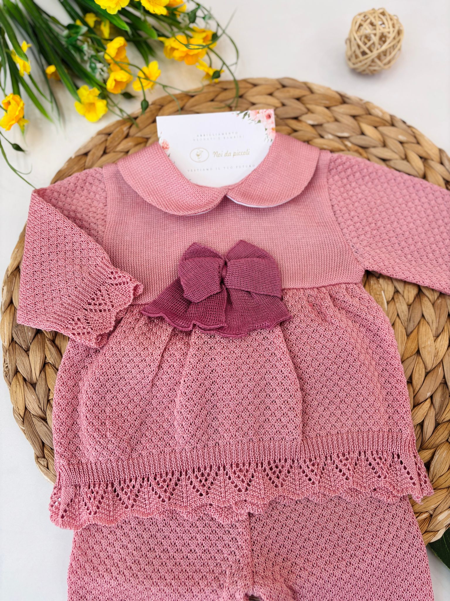 COMPLETO 2PZ CON PARURE 100% FILO DI COTONE ROSA - Noi da piccoli