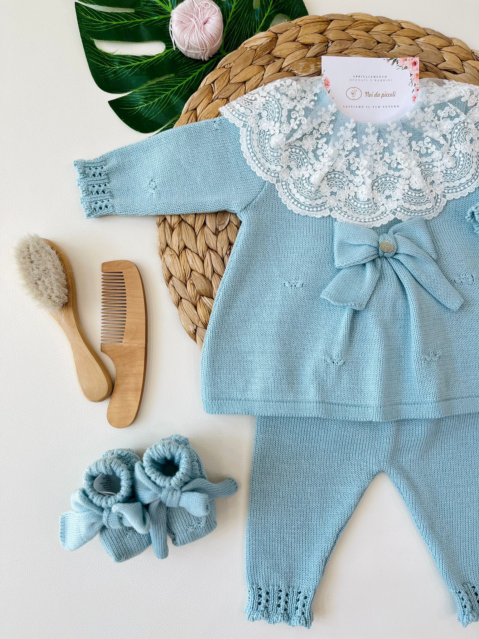 COMPLETO 2PZ CON PARURE 100% LANA ACQUA MARINA - Noi da piccoli