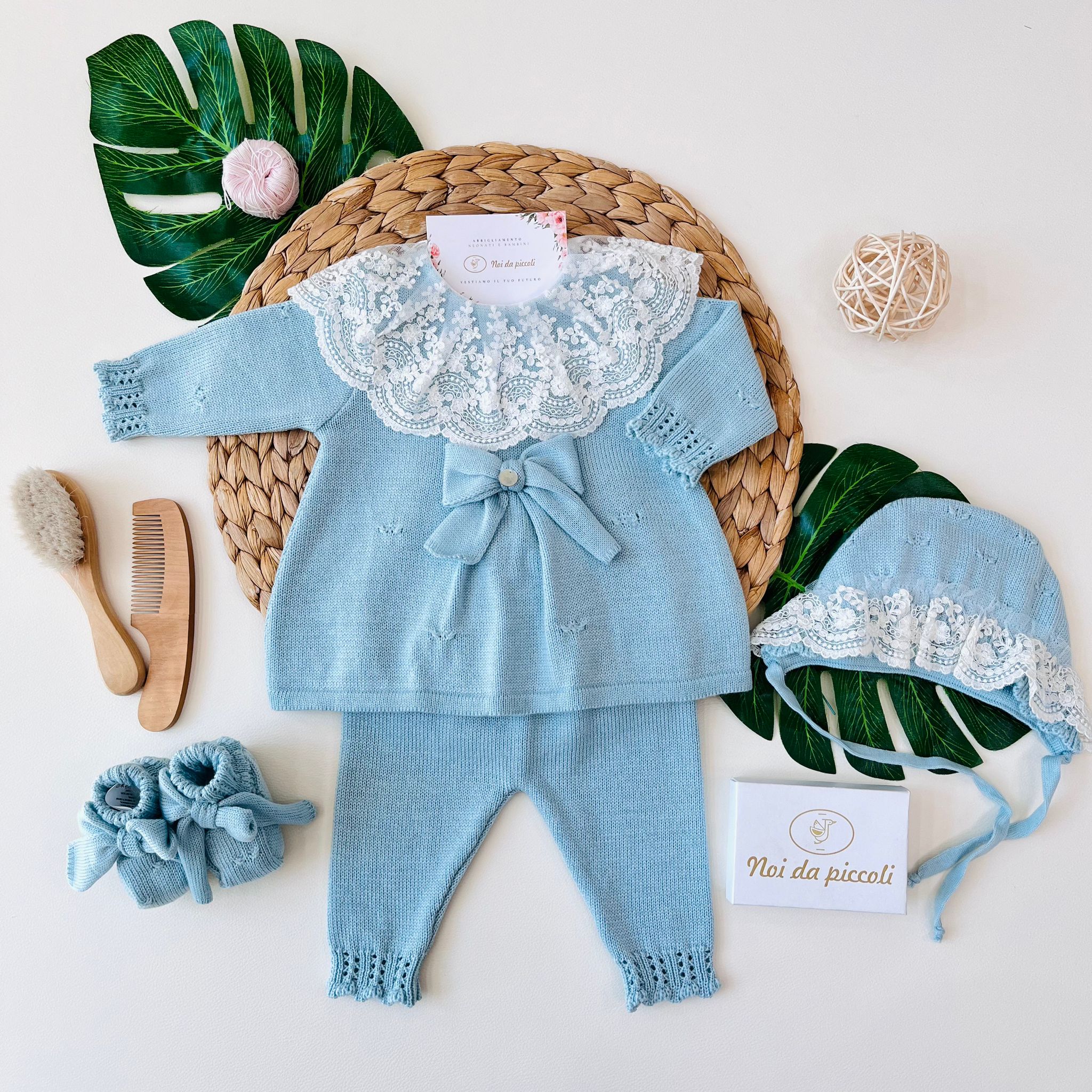 COMPLETO 2PZ CON PARURE 100% LANA ACQUA MARINA - Noi da piccoli