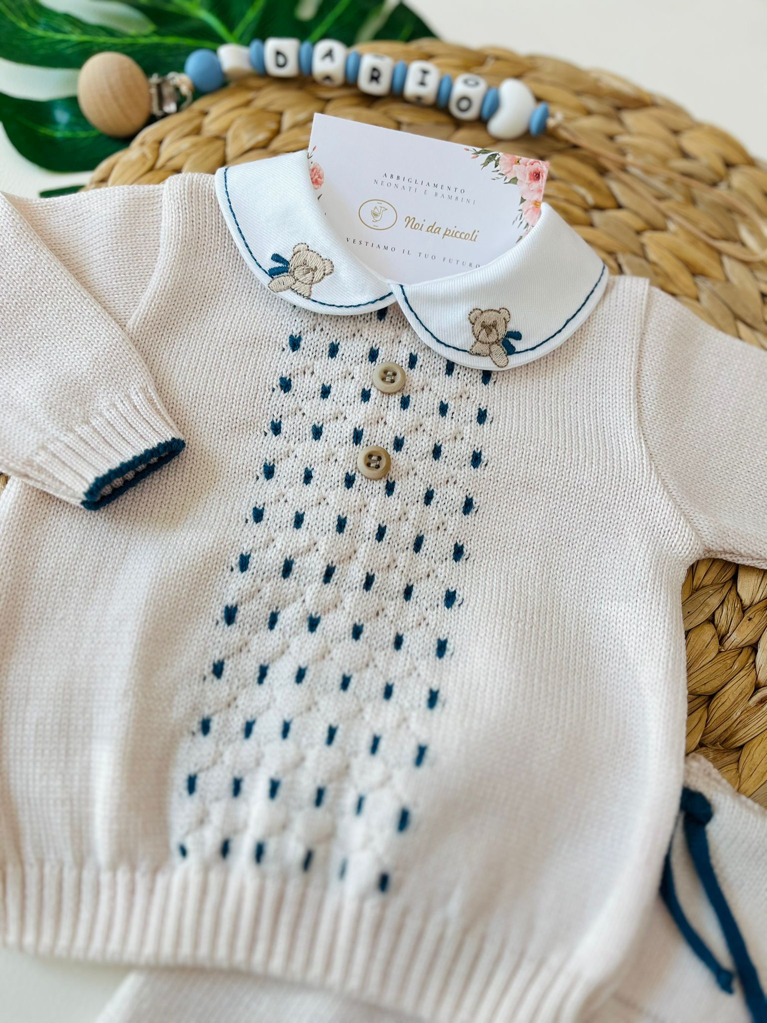 COMPLETO 2PZ CON PARURE 100% LANA NATURALBIO ZAFFIRO - Noi da piccoli