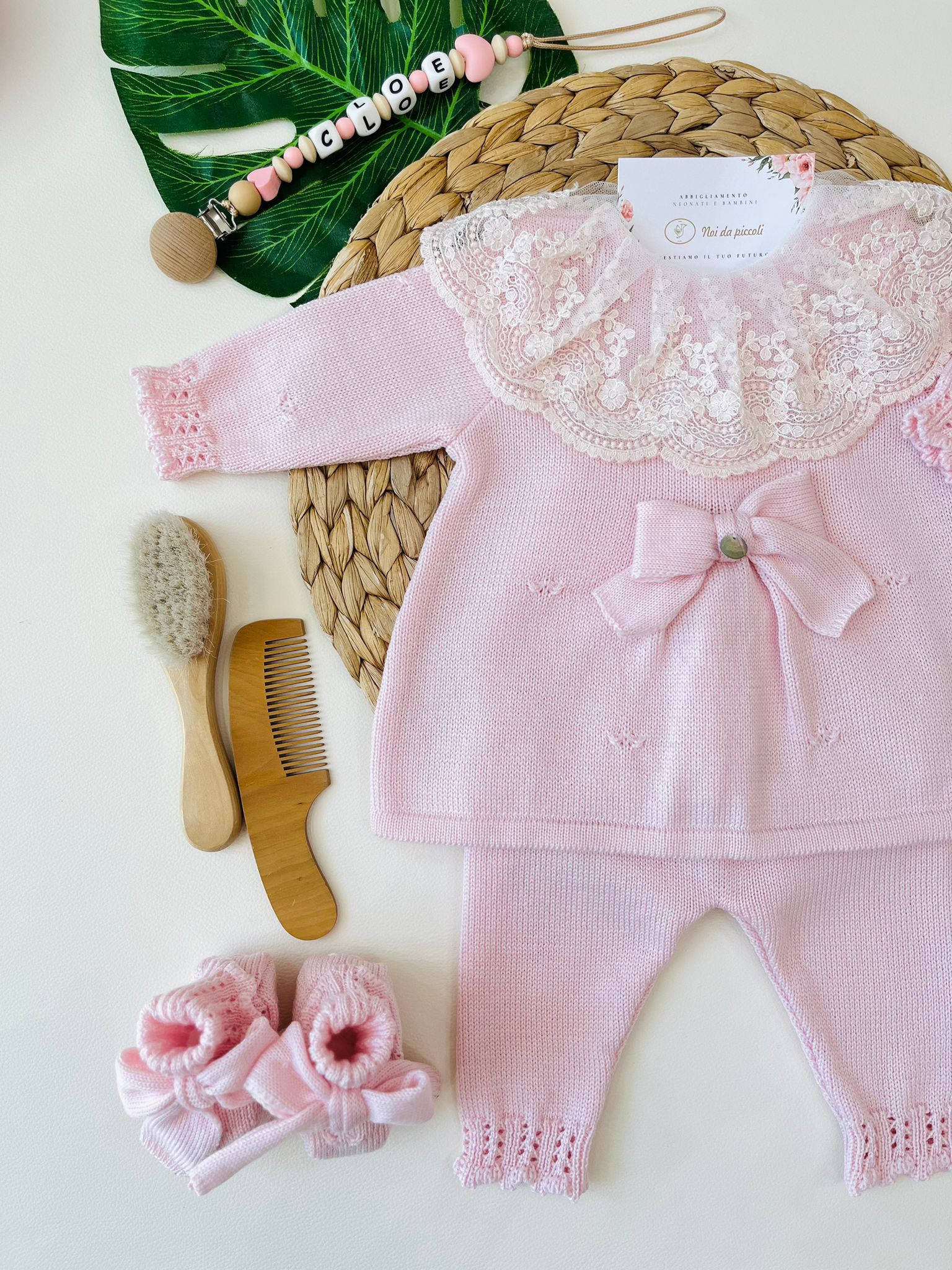 COMPLETO 2PZ CON PARURE 100% LANA ROSA - Noi da piccoli