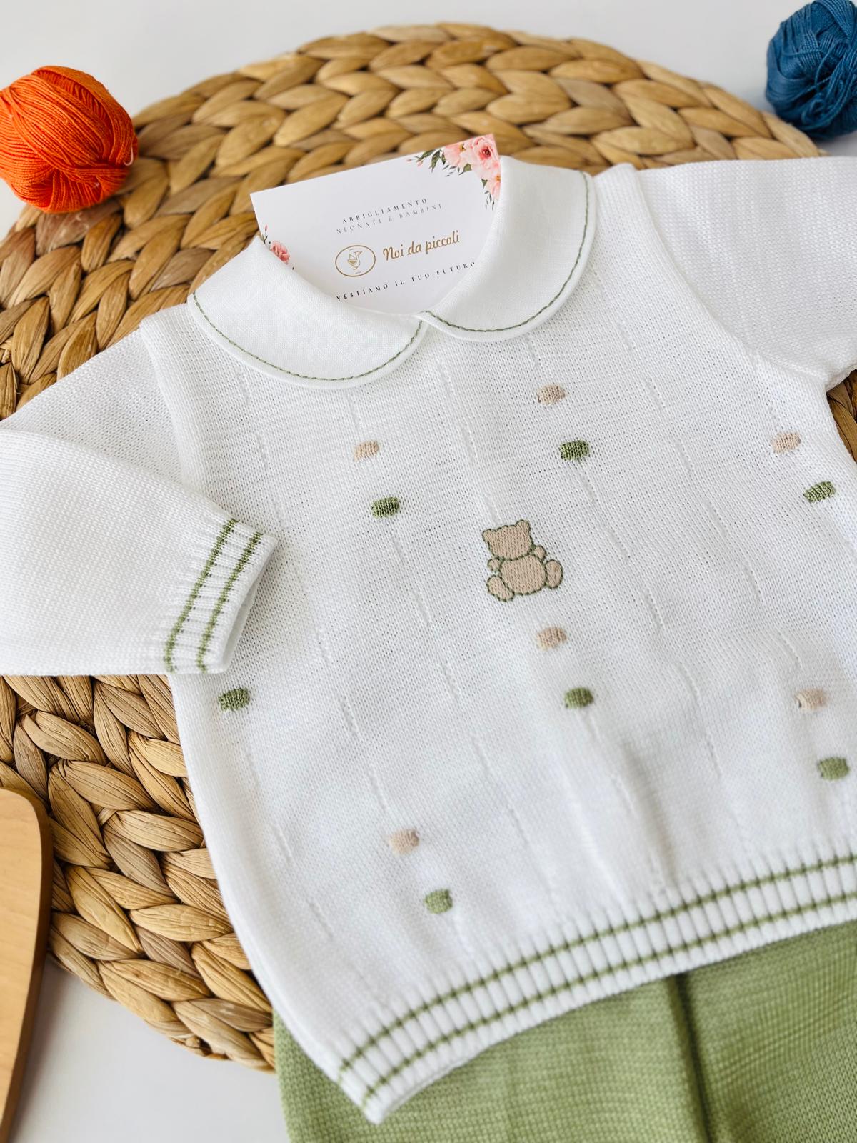 COMPLETO 2PZ CON PARURE POIS 100% FILO DI COTONE OLIVA SABBIA - Noi da piccoli