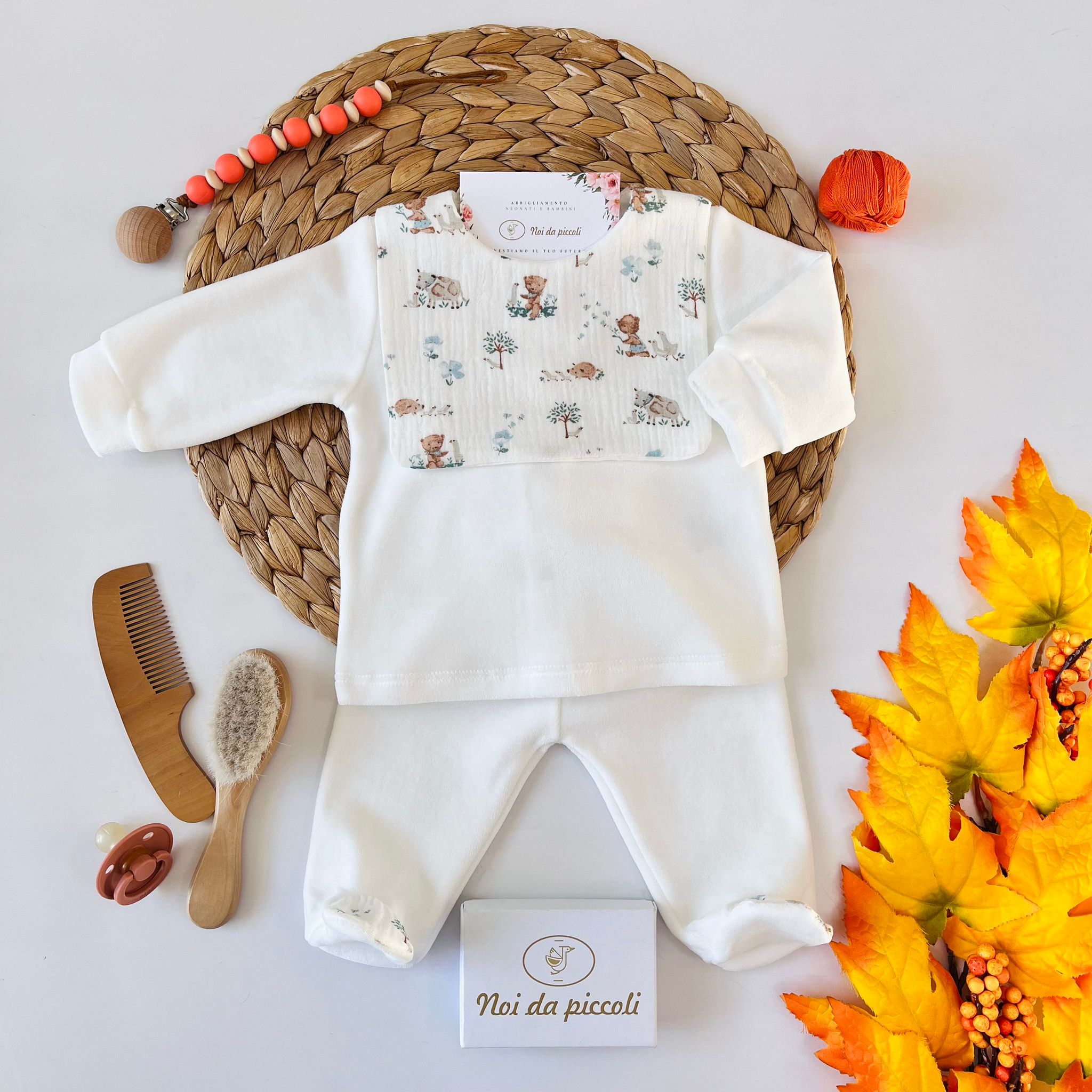 COMPLETO 2PZ CON PATTEN ANIMALI DI BOSCO CINIGLIA PANNA - Noi da piccoli