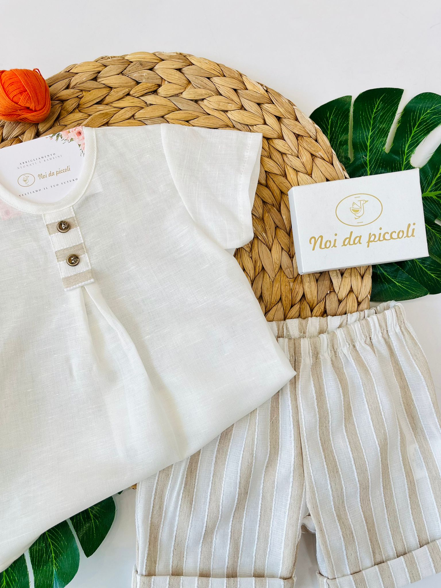 COMPLETO 2PZ COTONE E LINO BEIGE - Noi da piccoli