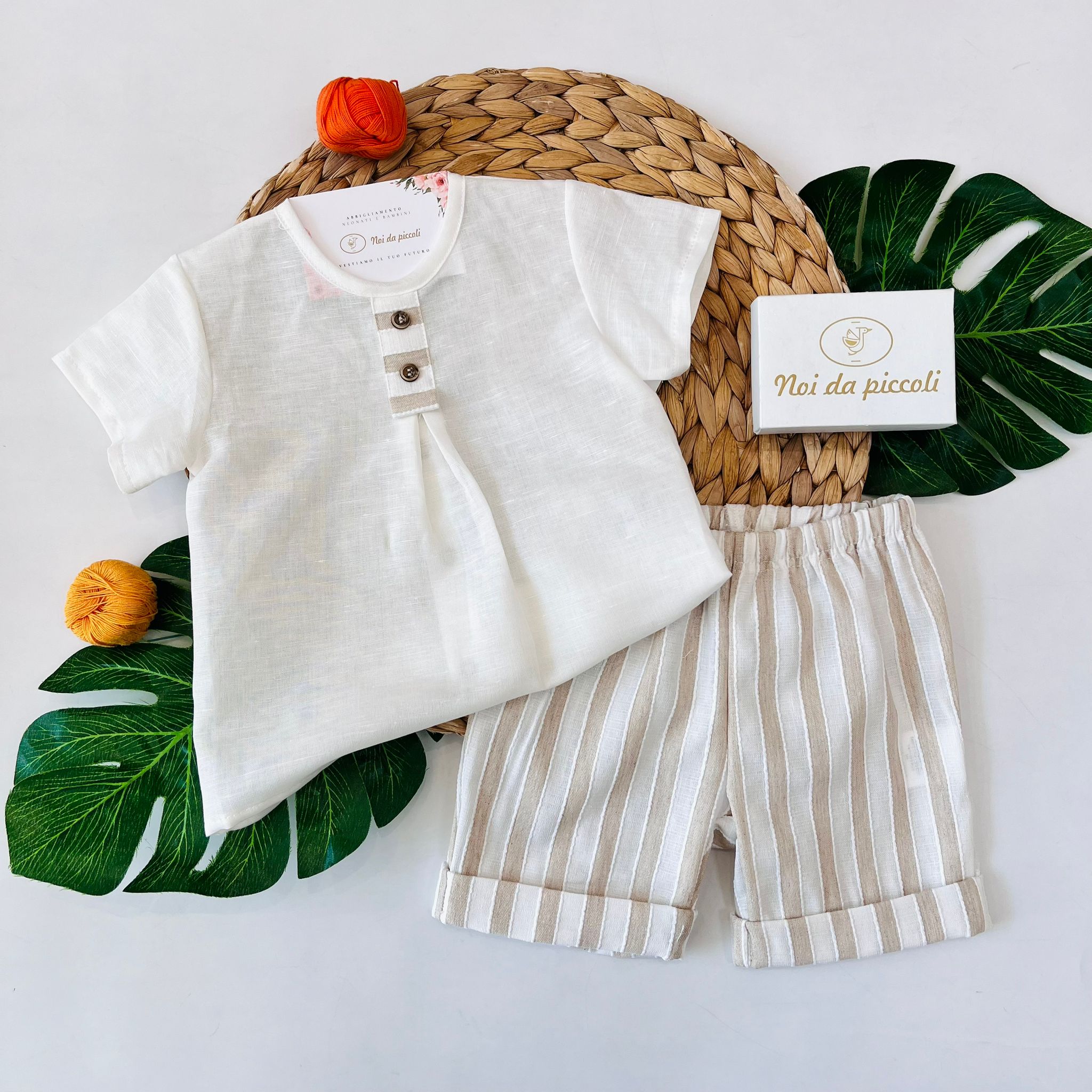 COMPLETO 2PZ COTONE E LINO BEIGE - Noi da piccoli