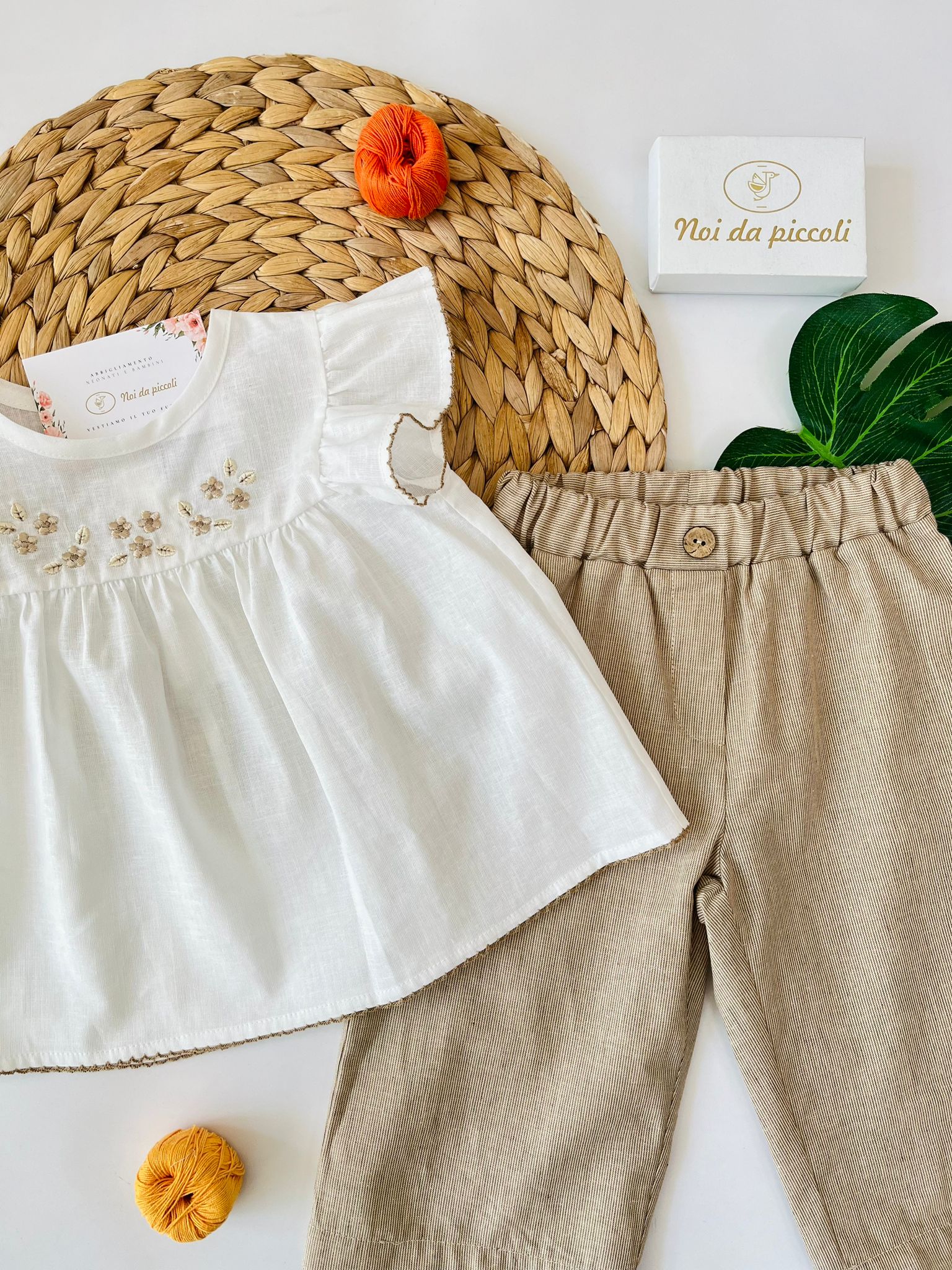COMPLETO 2PZ COTONE E LINO BEIGE - Noi da piccoli