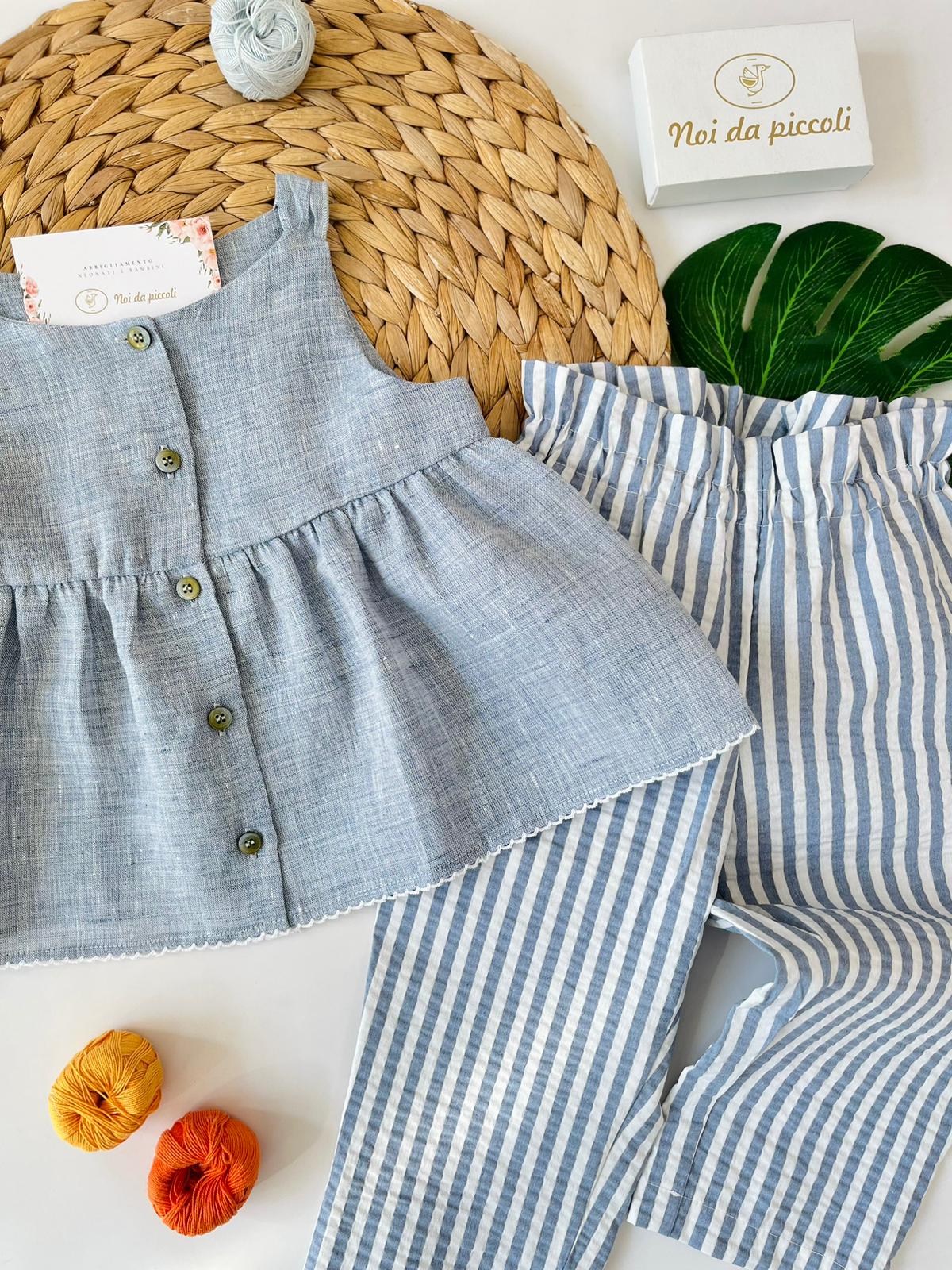 COMPLETO 2PZ COTONE E LINO BLU - Noi da piccoli