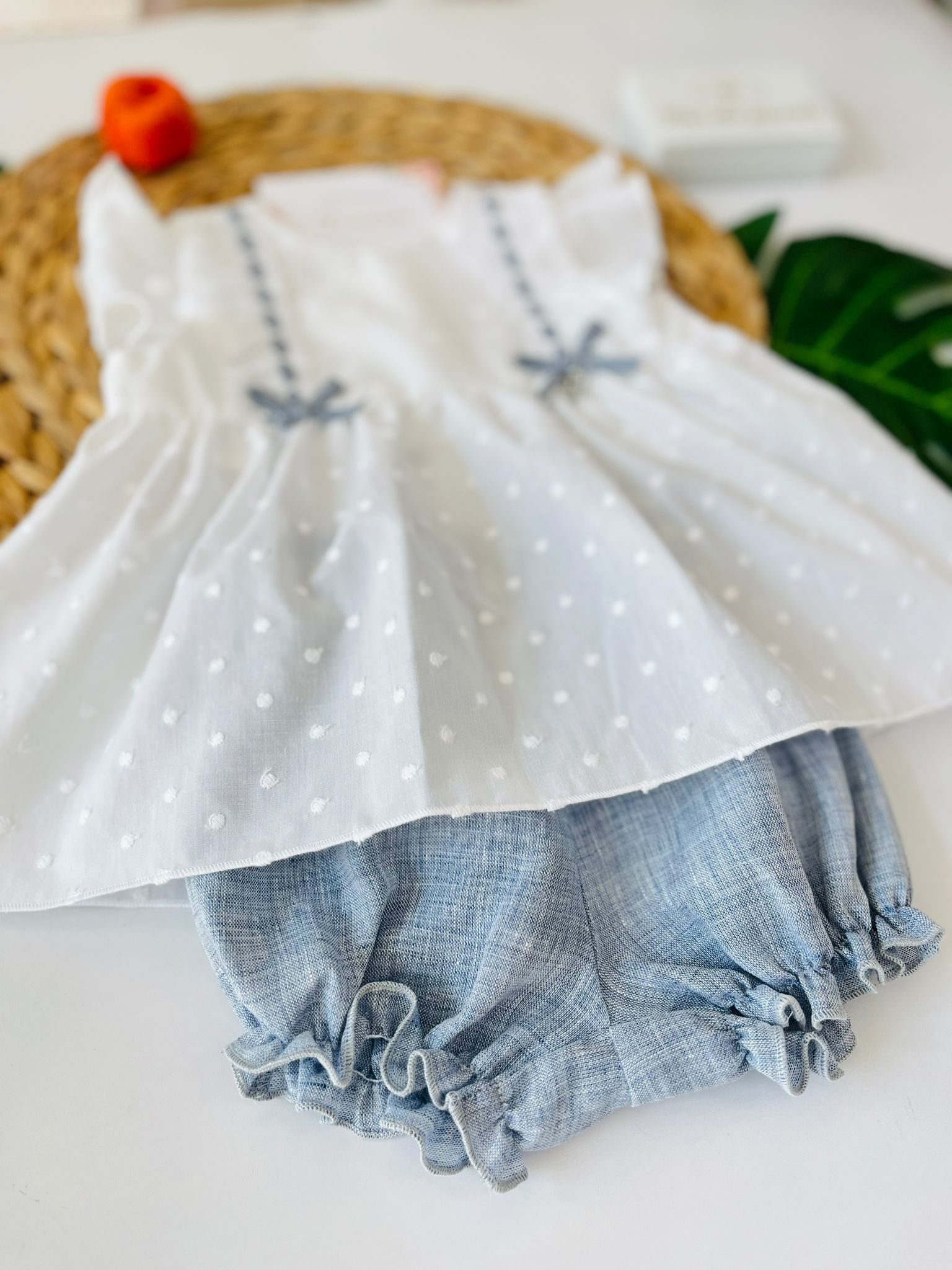COMPLETO 2PZ COTONE E MUSSOLA BIANCO - Noi da piccoli