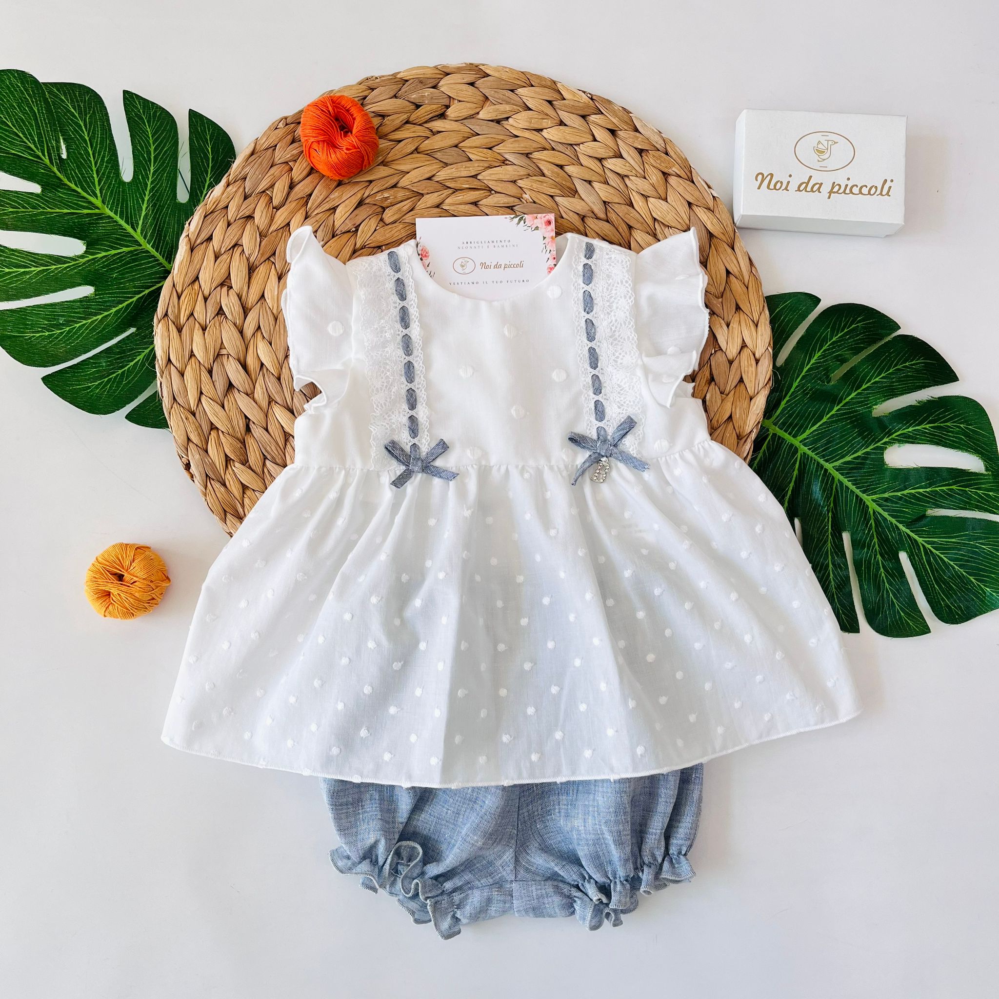 COMPLETO 2PZ COTONE E MUSSOLA BIANCO - Noi da piccoli