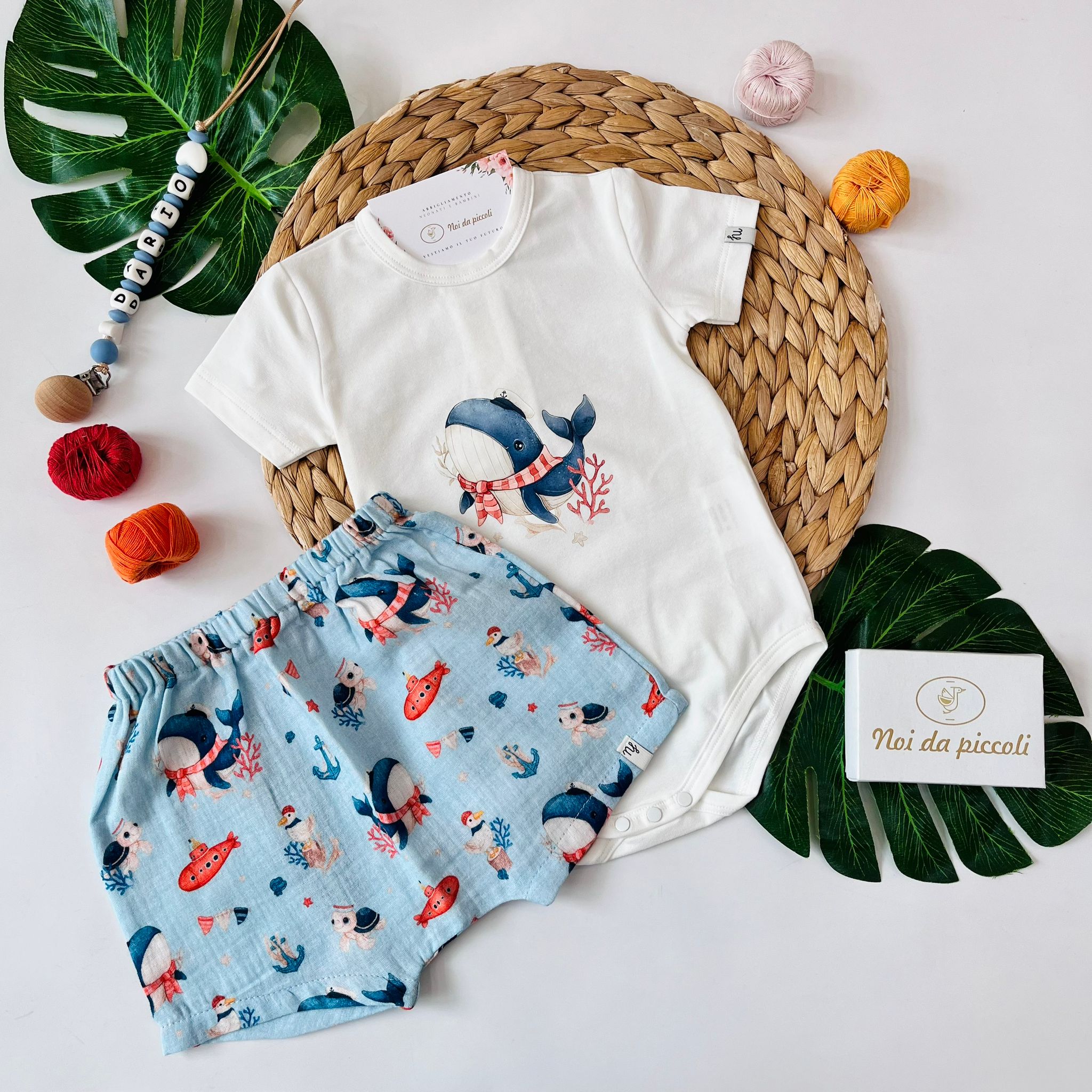 COMPLETO 2PZ COTONE E MUSSOLA CIELO BALENA - Noi da piccoli