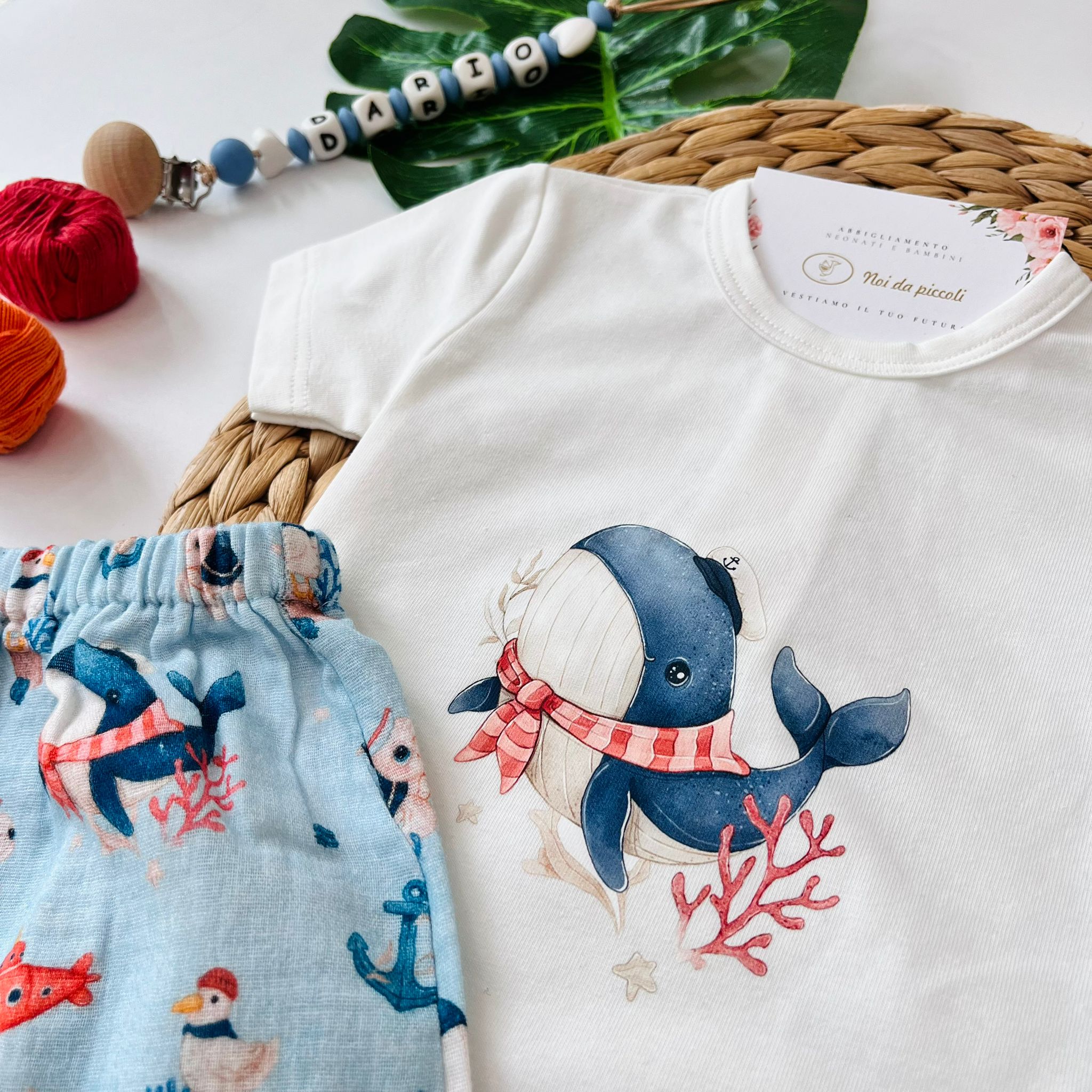 COMPLETO 2PZ COTONE E MUSSOLA CIELO BALENA - Noi da piccoli