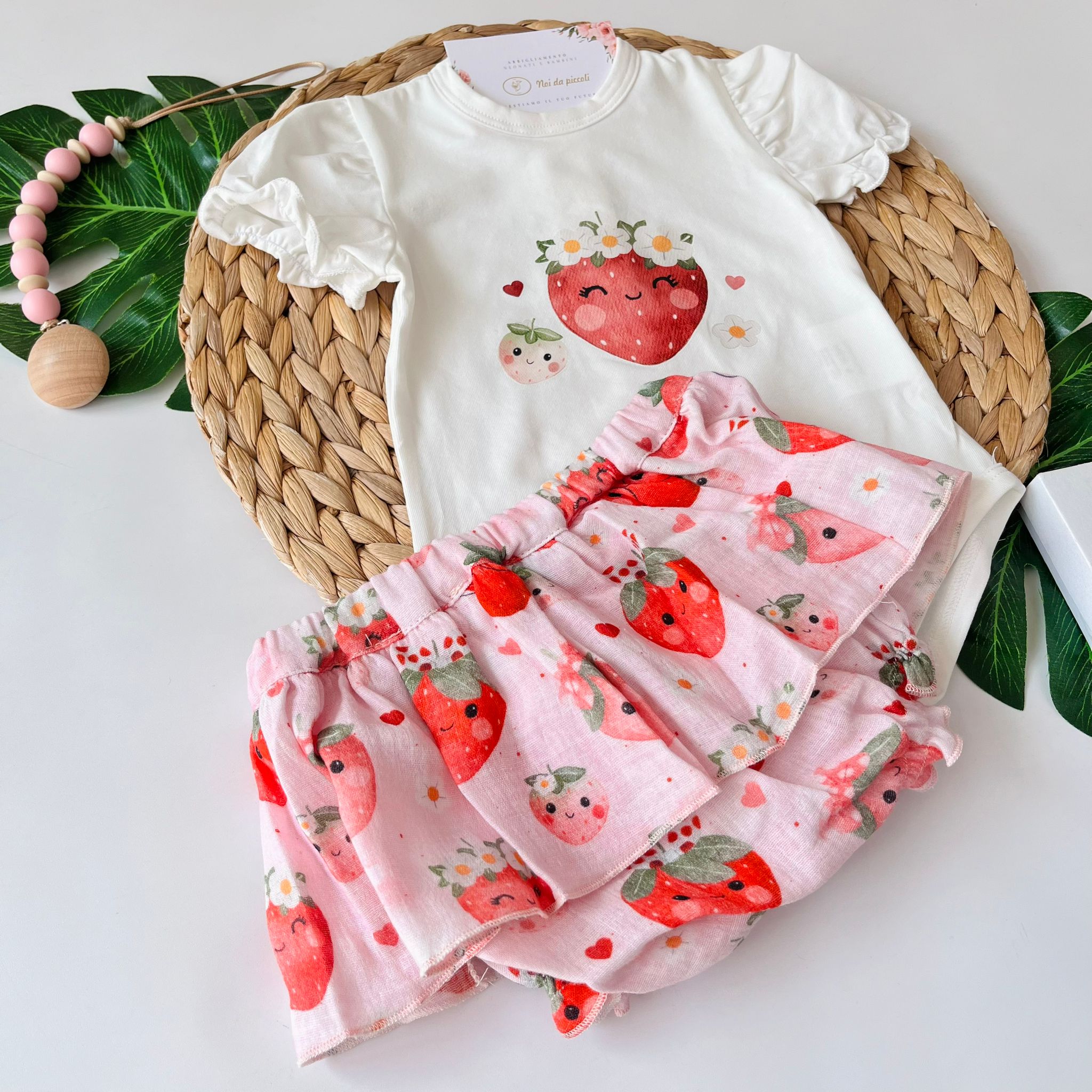 COMPLETO 2PZ COTONE E MUSSOLA ROSA FRAGOLA - Noi da piccoli