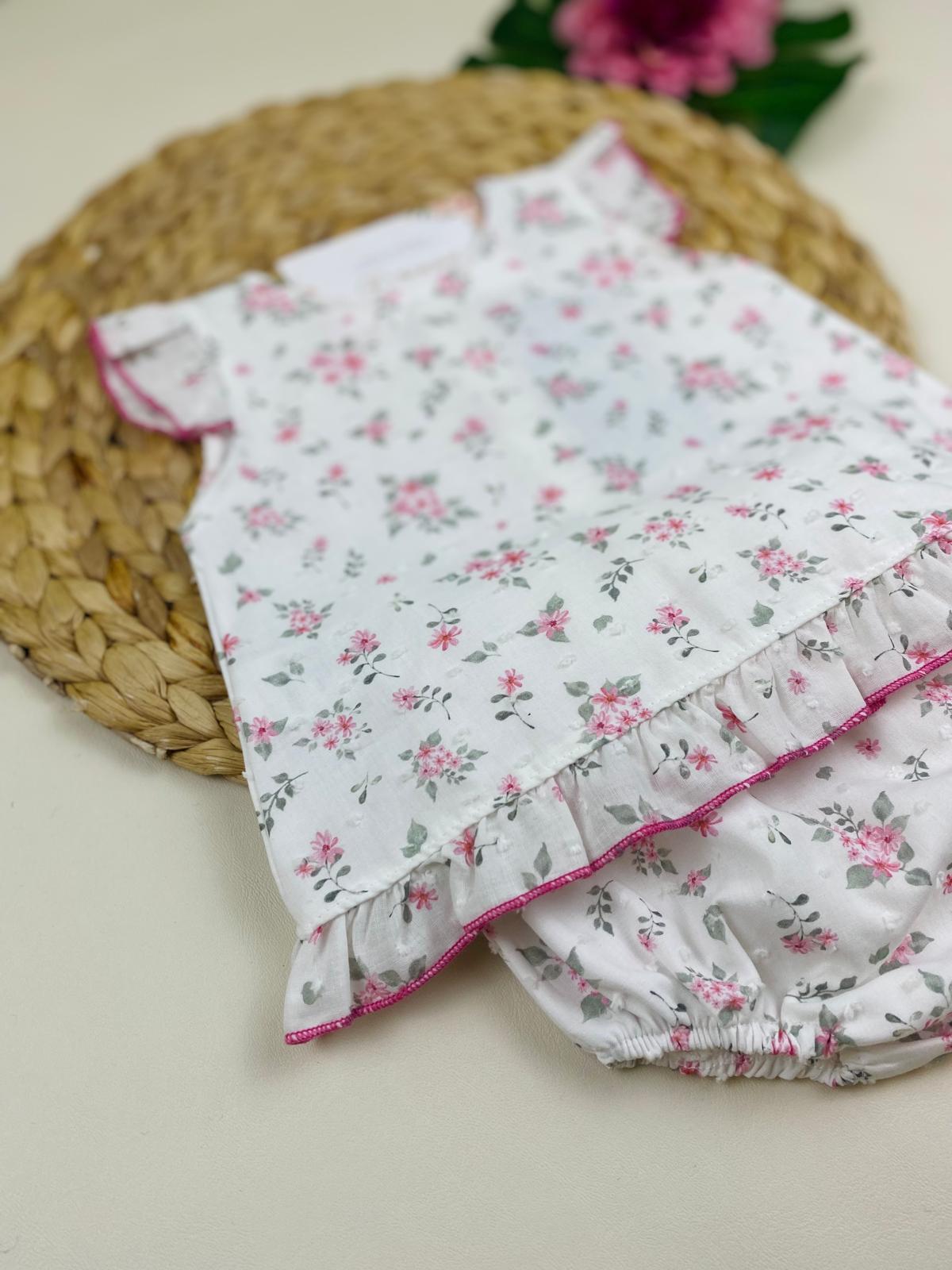 COMPLETO 2PZ COTONE FIORELLINI VERDE E ROSA - Noi da piccoli