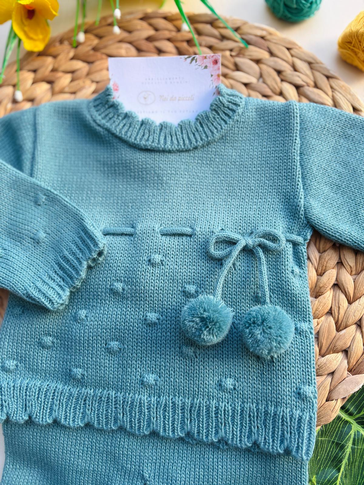 COMPLETO 2PZ DOLCE PONPOM FILATO CALDO VERDE - Noi da piccoli