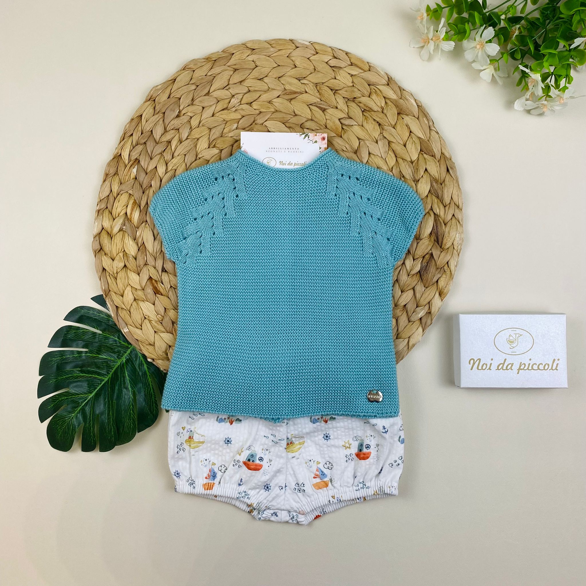 COMPLETO 2PZ FILATO FRESCO E COTONE VERDE E FANTASIA - Noi da piccoli