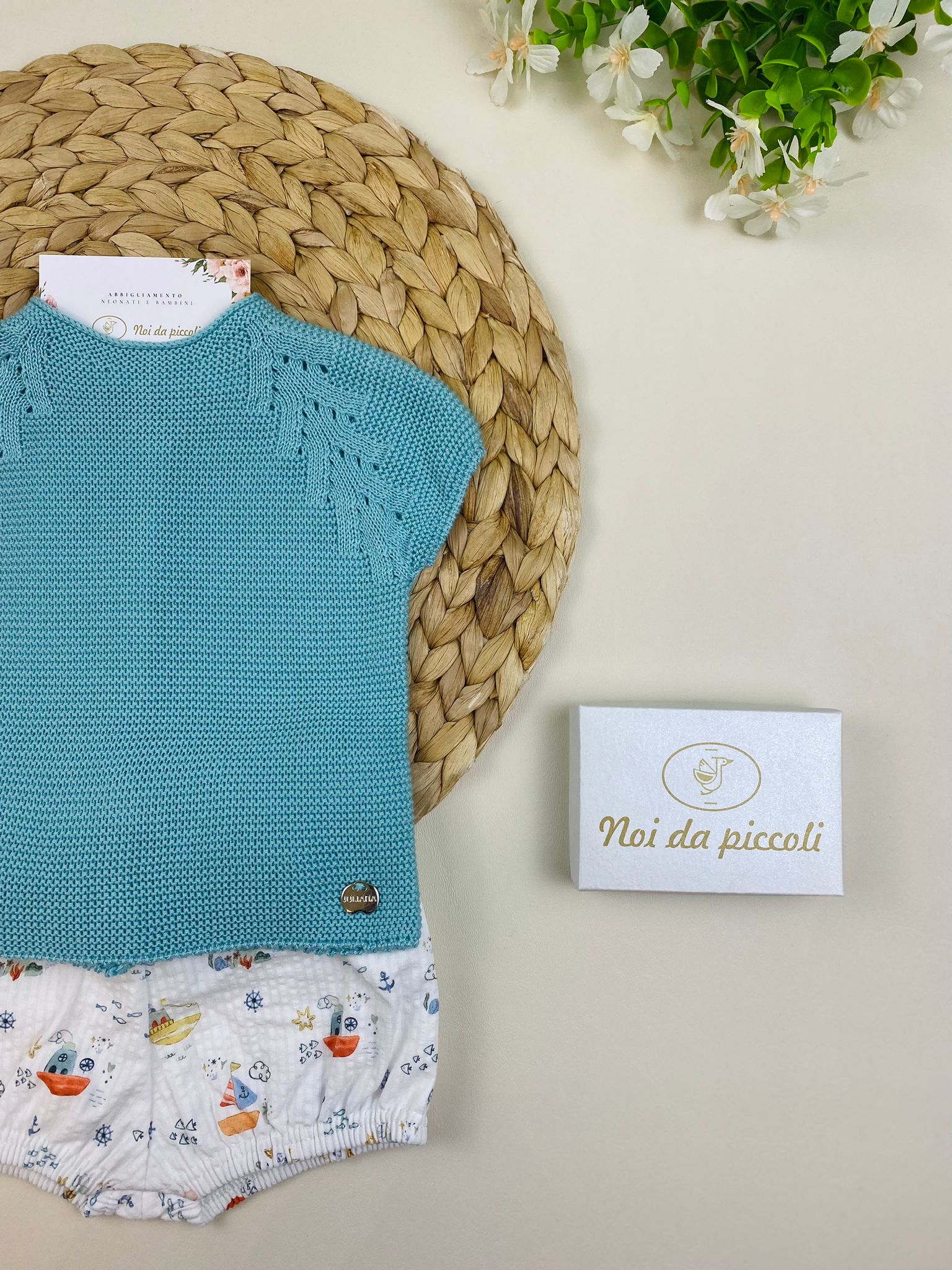 COMPLETO 2PZ FILATO FRESCO E COTONE VERDE E FANTASIA - Noi da piccoli