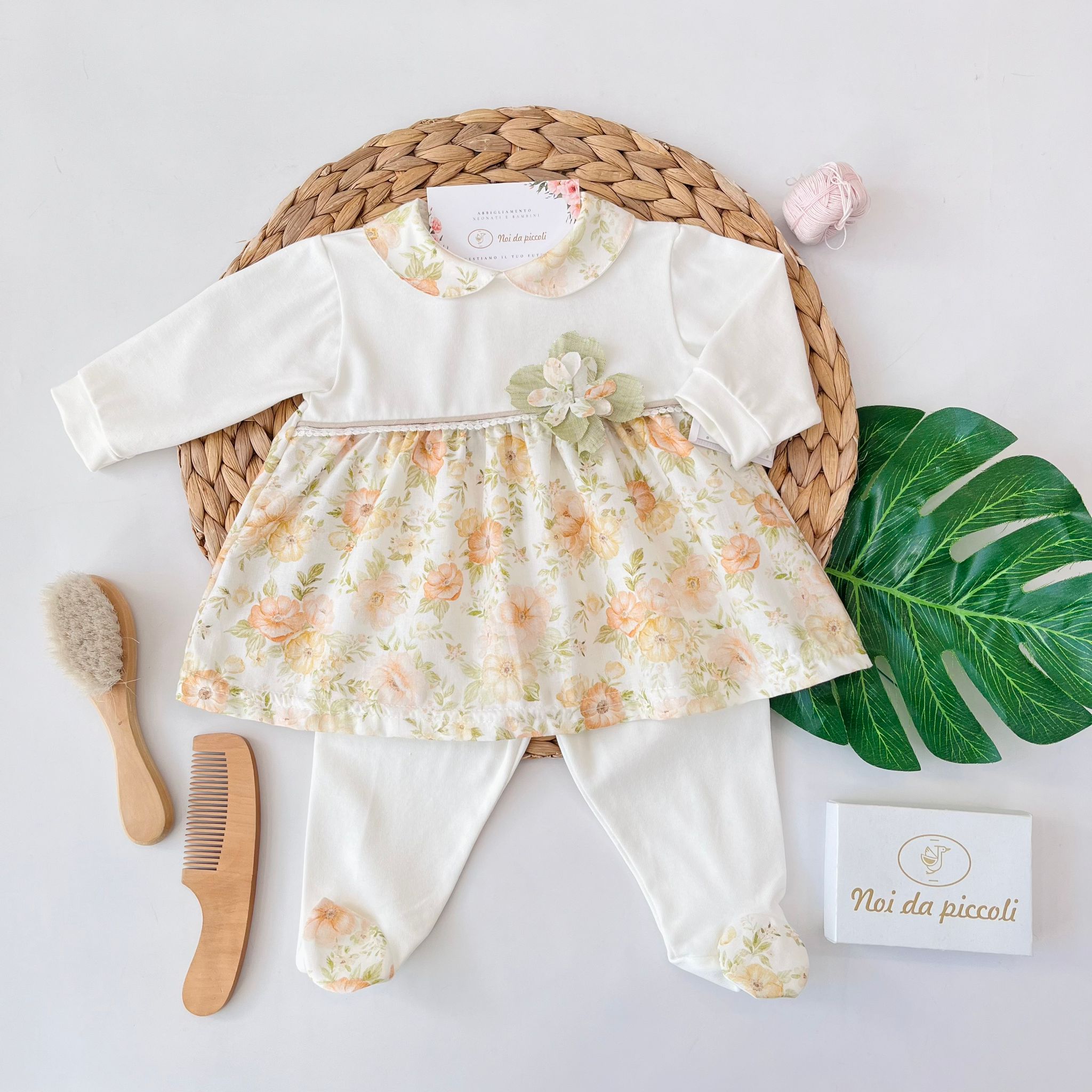 COMPLETO 2PZ FIORI 100 % COTONE BIANCO - Noi da piccoli