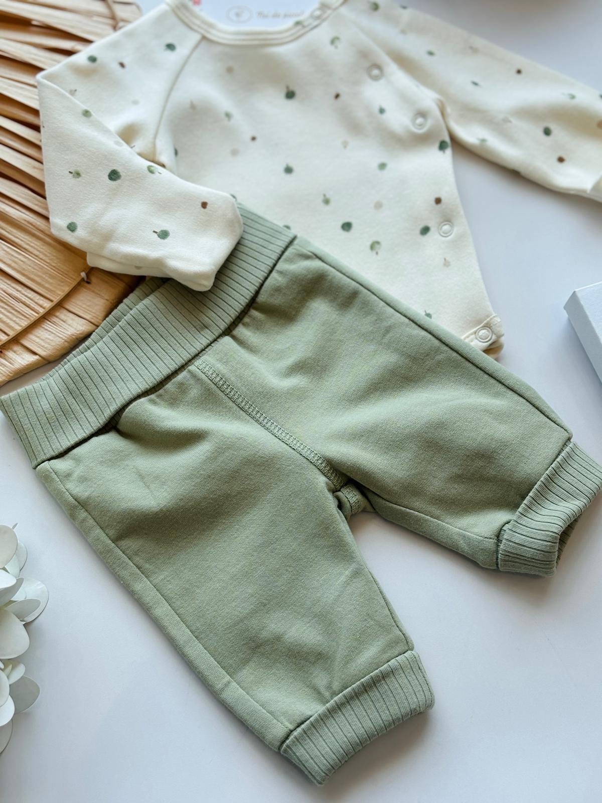 COMPLETO 2PZ IN CALDO COTONE PANNA SALVIA - Noi da piccoli