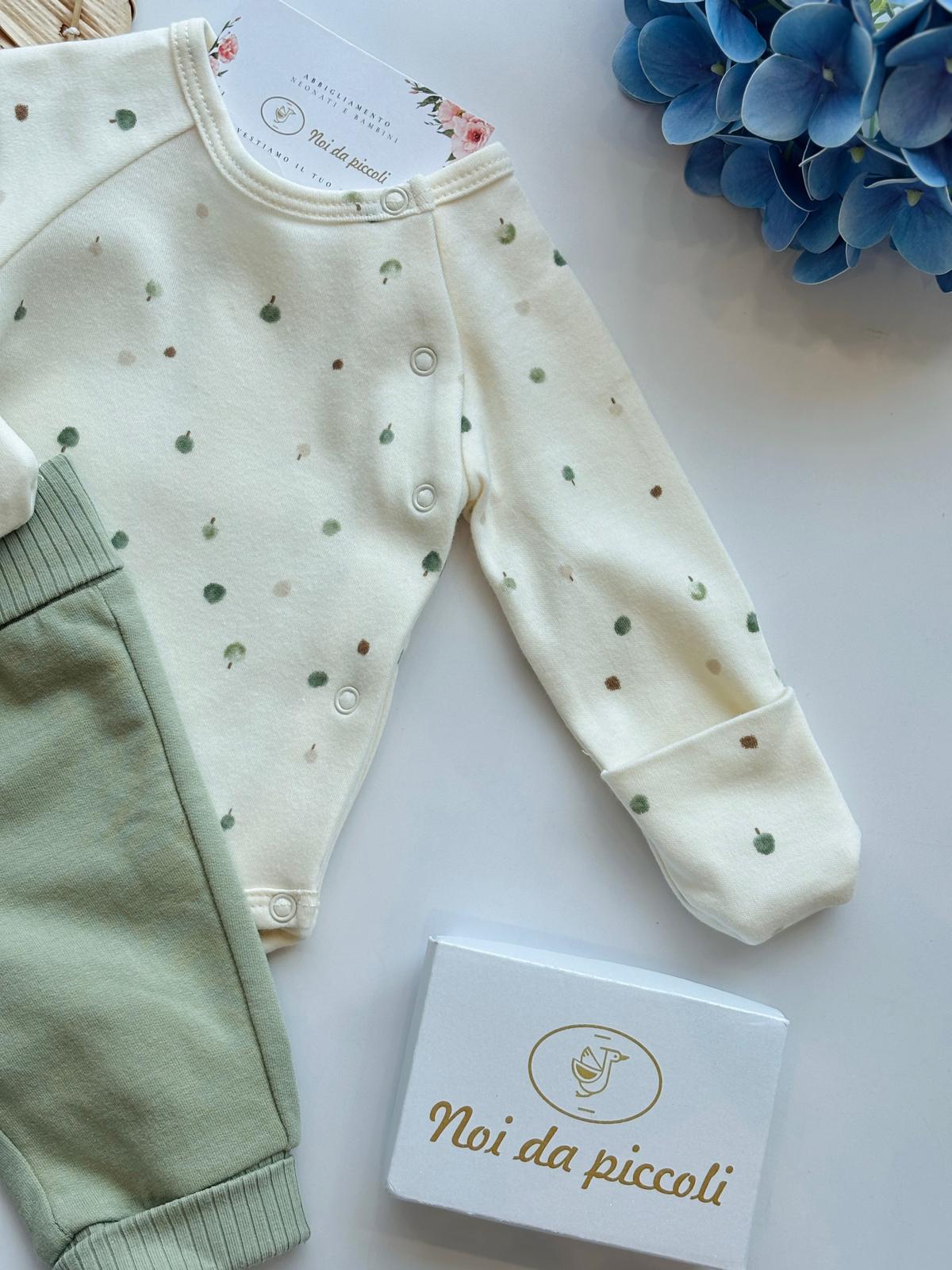 COMPLETO 2PZ IN CALDO COTONE PANNA SALVIA - Noi da piccoli