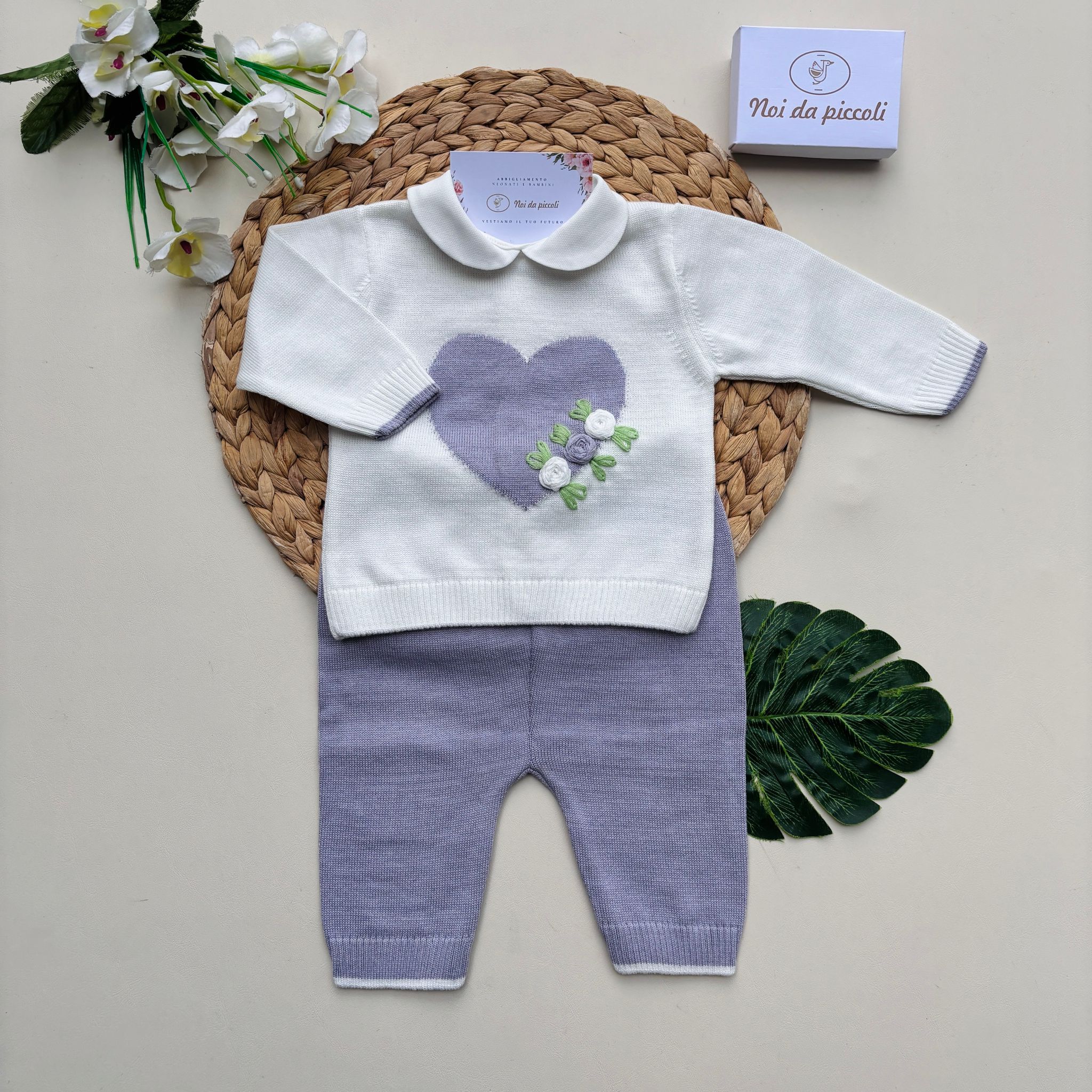 COMPLETO 2PZ IN FILO LILLA E BIANCO CUORE - Noi da piccoli