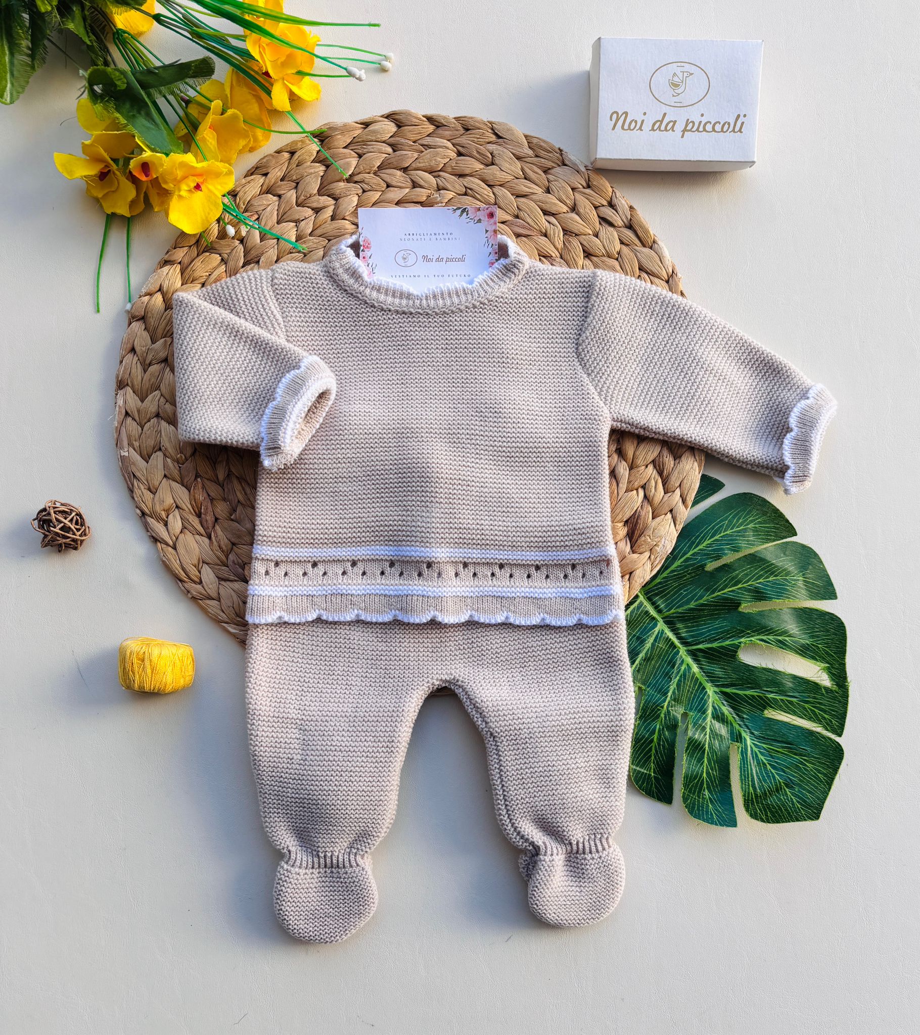 COMPLETO 2PZ POLAINA FILATO CALDO piedra - Noi da piccoli