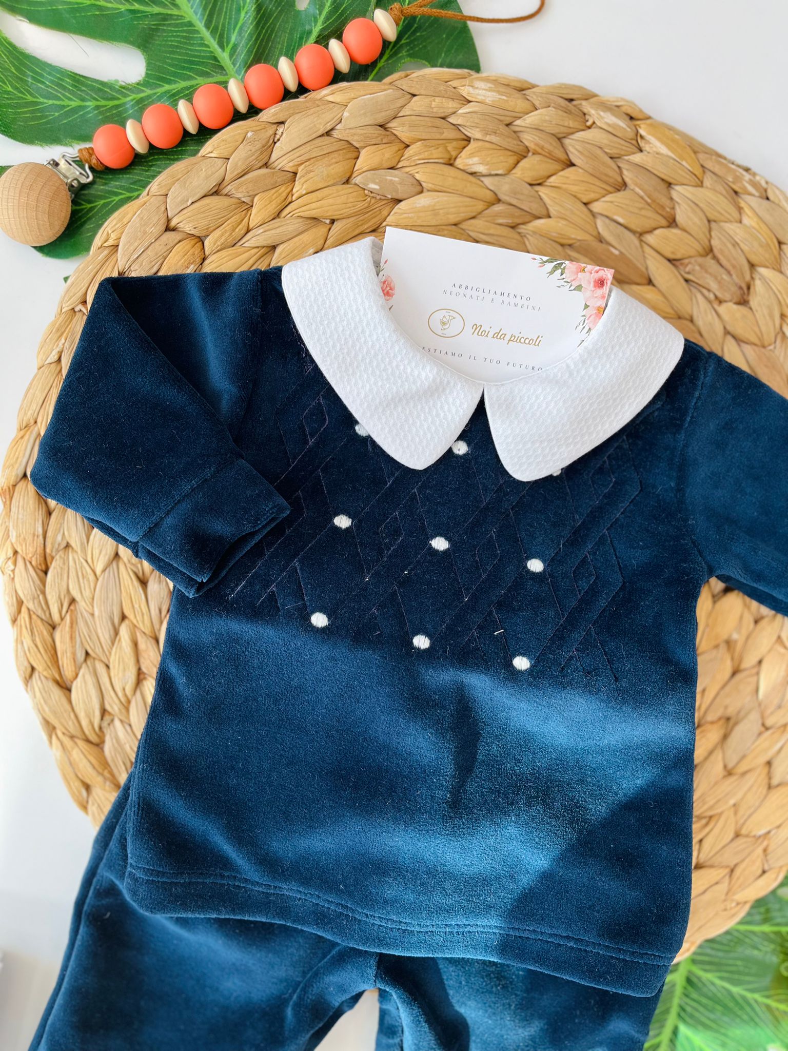 COMPLETO 2PZ ROMBI E POIS CINIGLIA BLU - Noi da piccoli