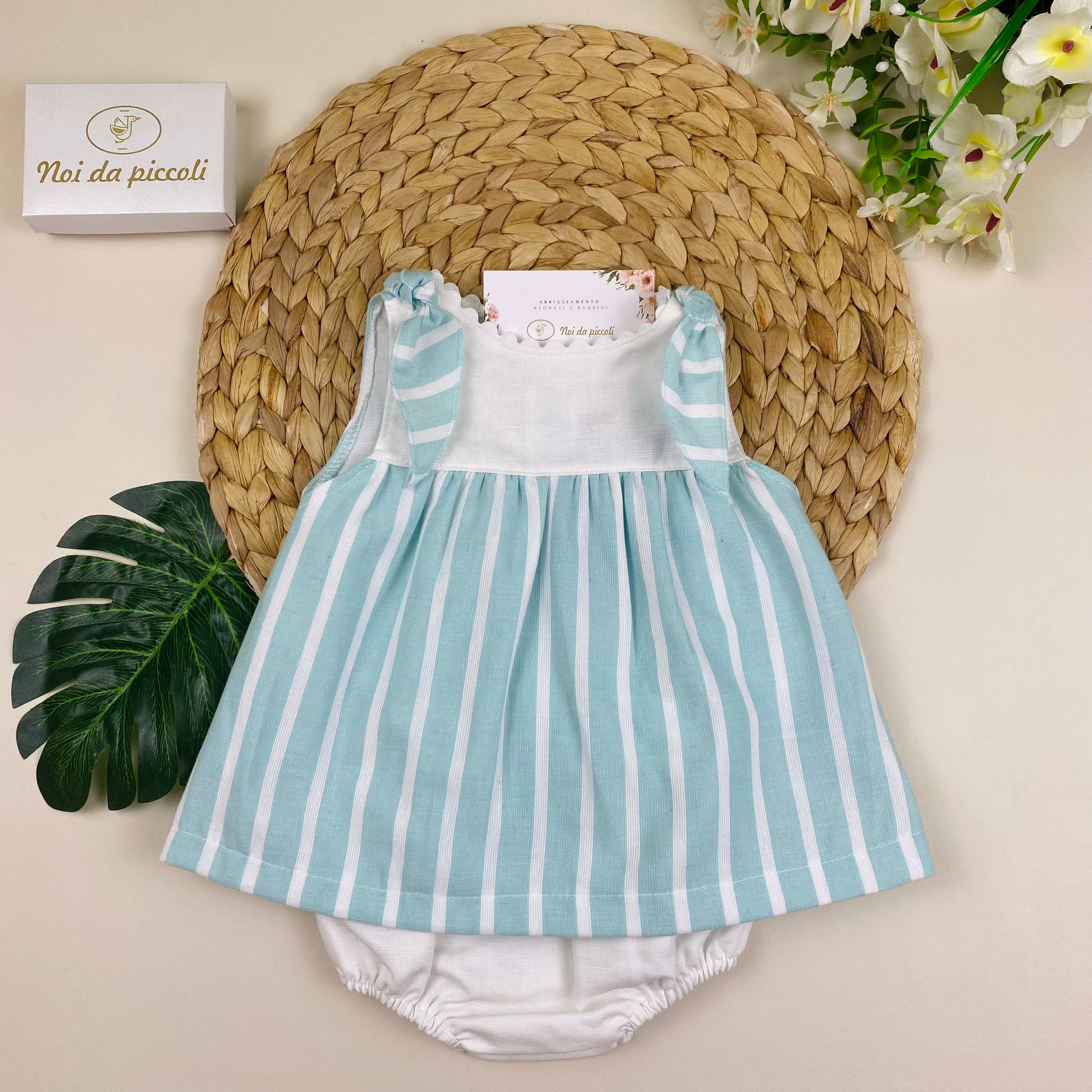 COMPLETO 2PZ VERDE E BIANCO A RIGHE - Noi da piccoli