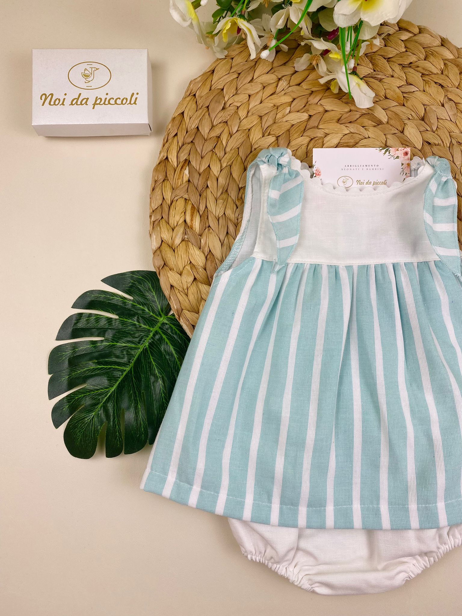 COMPLETO 2PZ VERDE E BIANCO A RIGHE - Noi da piccoli