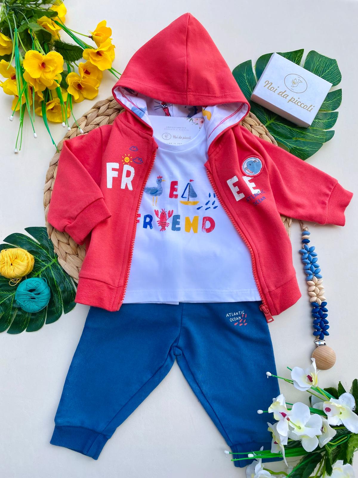 completo 3 pz 100 % COTONE Rosso - Noi da piccoli