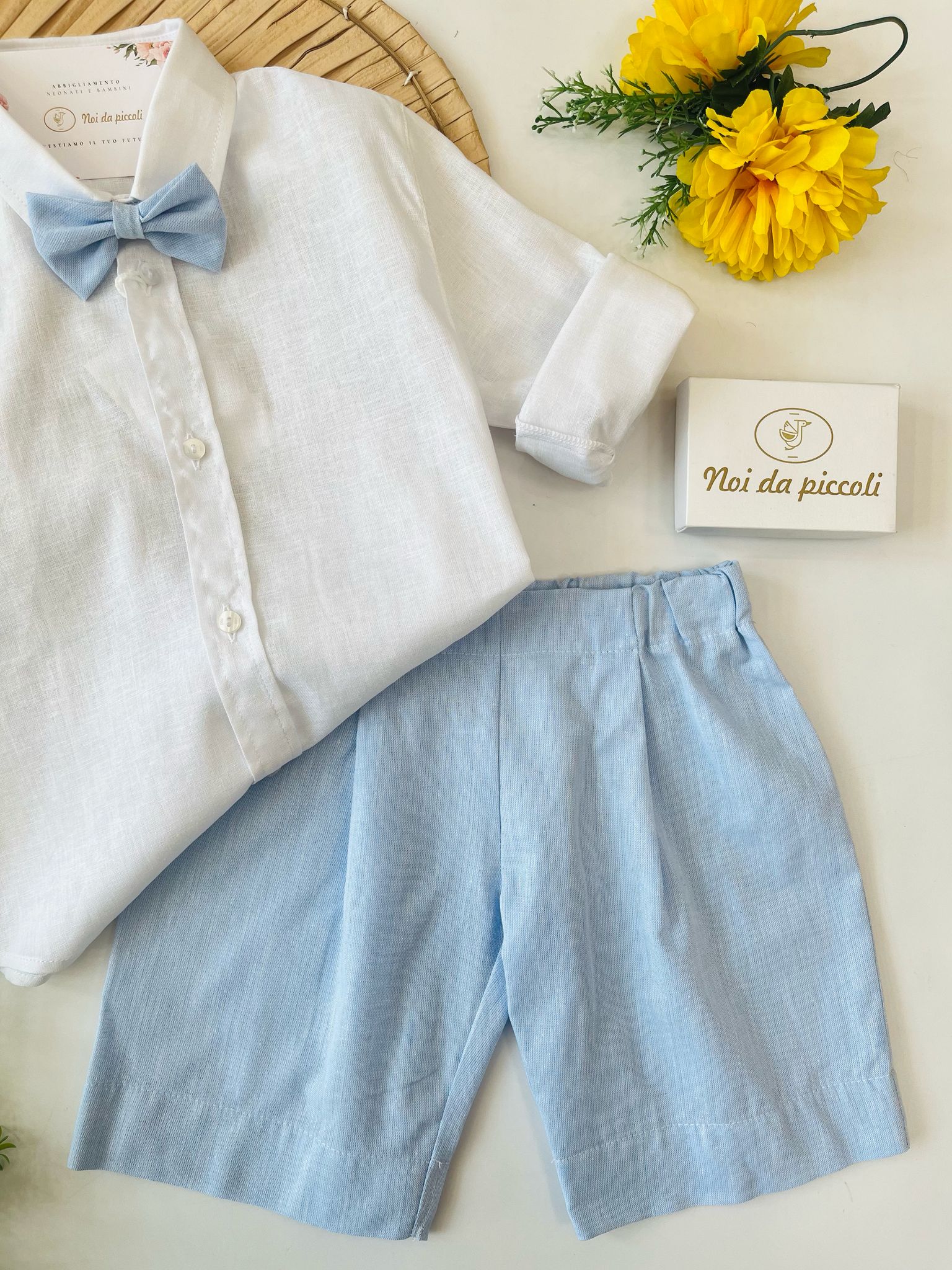 completo 3 pz 100% lino Bianco - Noi da piccoli